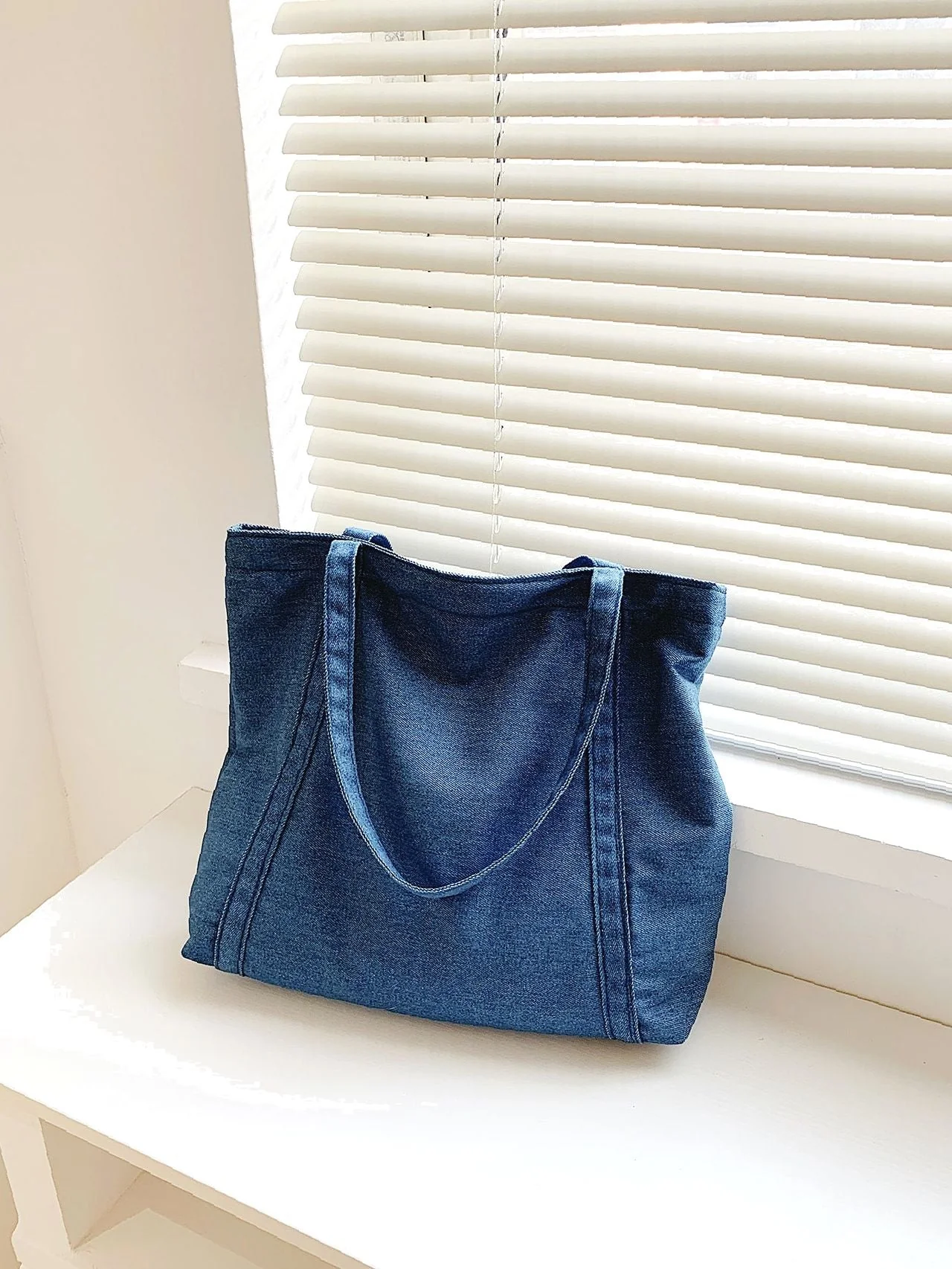 Bag For Love - Minimalist Denim Shoulder Tote Bag  - Women Tote Bags