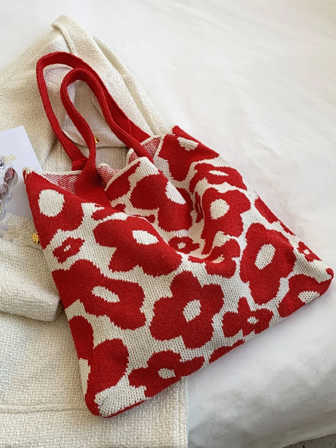 Bag For Love - Floral Graphic Large Capacity Crochet Bag  - Women Tote Bags