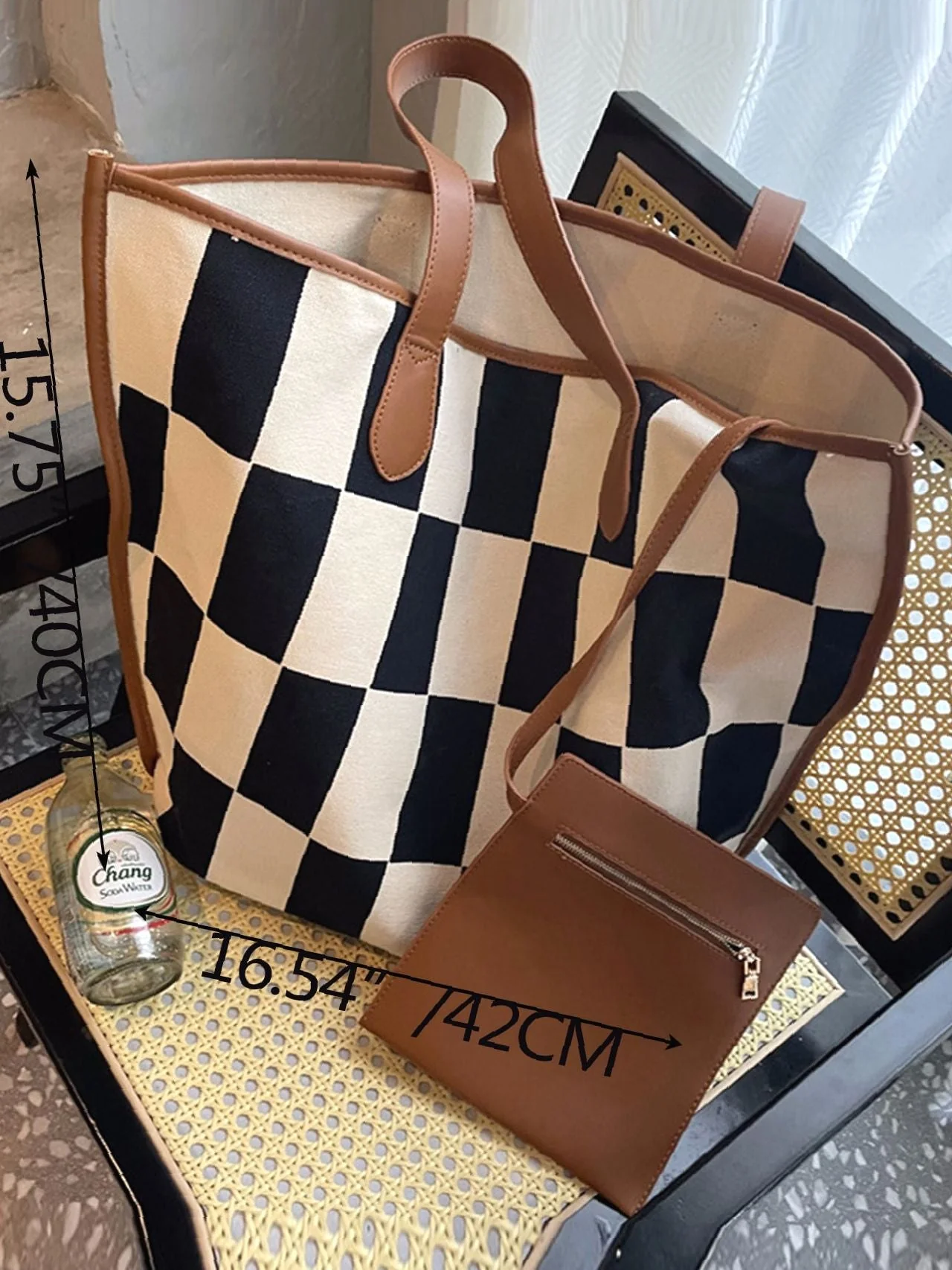 Bag For Love - Checkered Pattern Large Capacity Shoulder Tote Bag  - Women Tote Bags