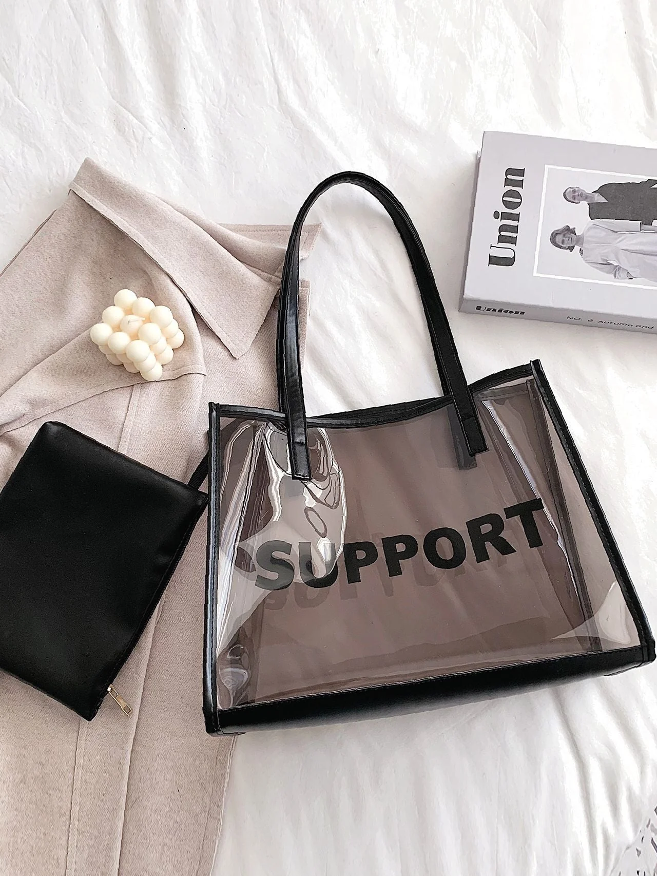 Bag For Love - Letter Graphic Tote Bag with Inner Pouch  - Women Tote Bags