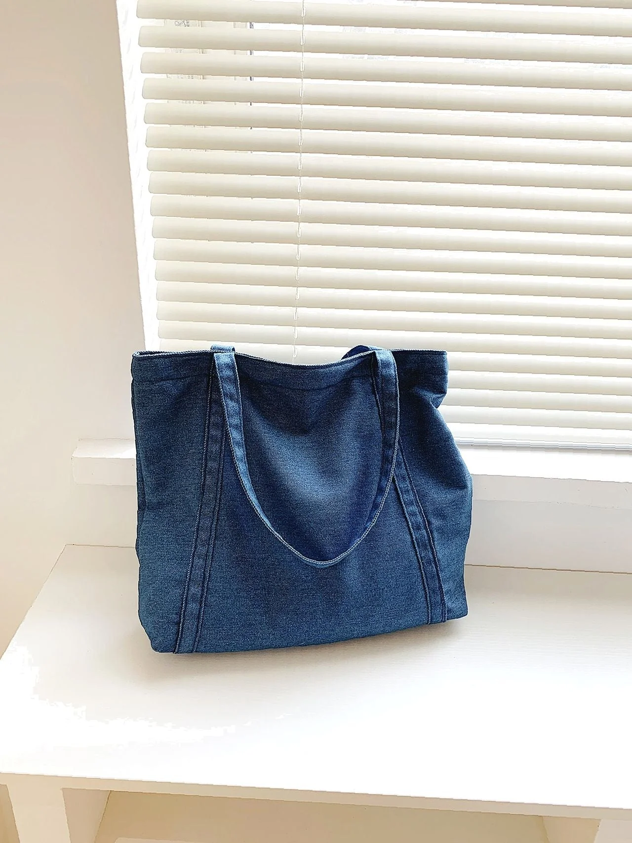 Bag For Love - Minimalist Denim Shoulder Tote Bag  - Women Tote Bags
