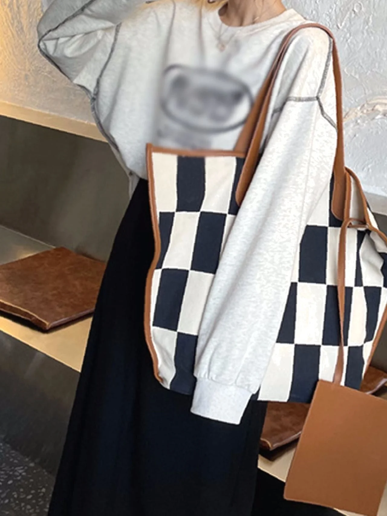 Bag For Love - Checkered Pattern Large Capacity Shoulder Tote Bag  - Women Tote Bags