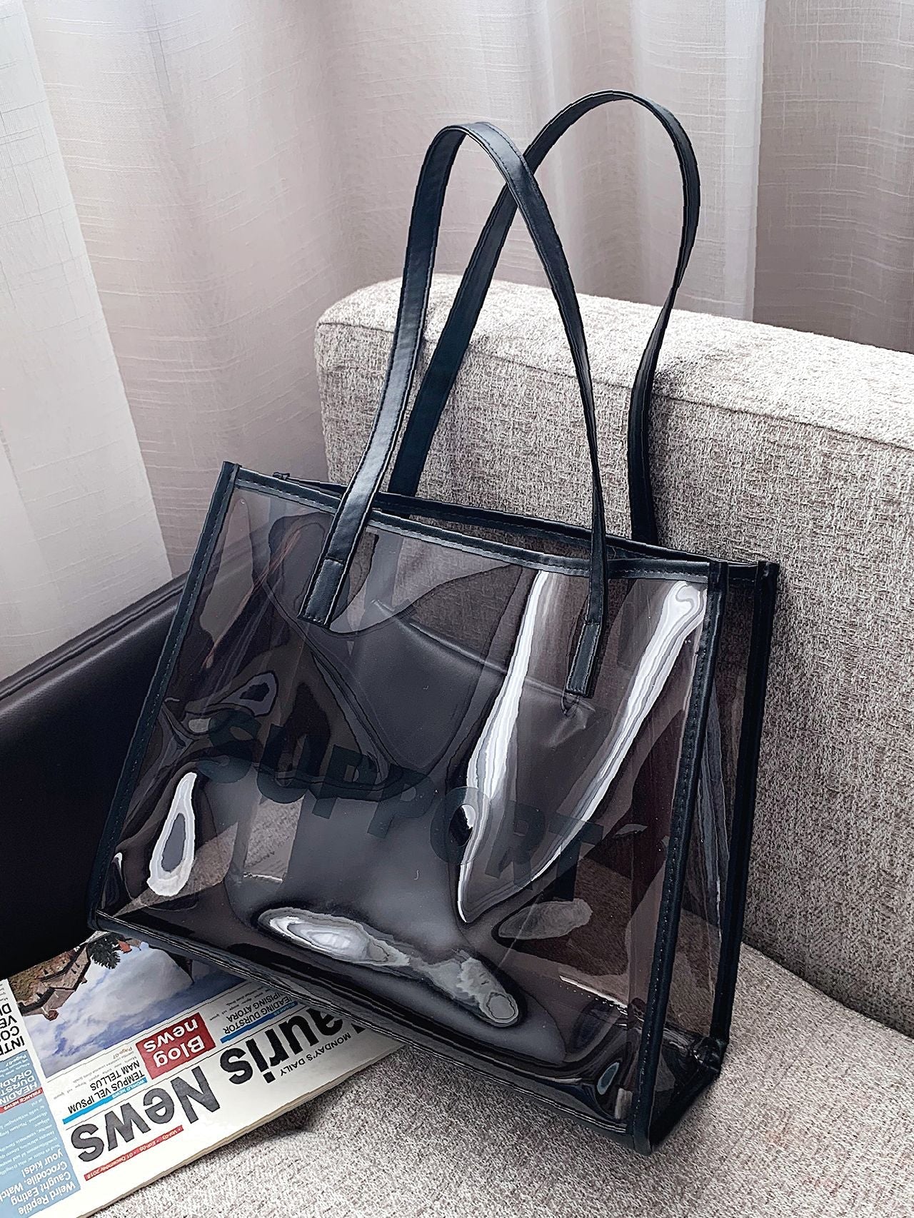 Bag For Love - Letter Graphic Tote Bag with Inner Pouch  - Women Tote Bags