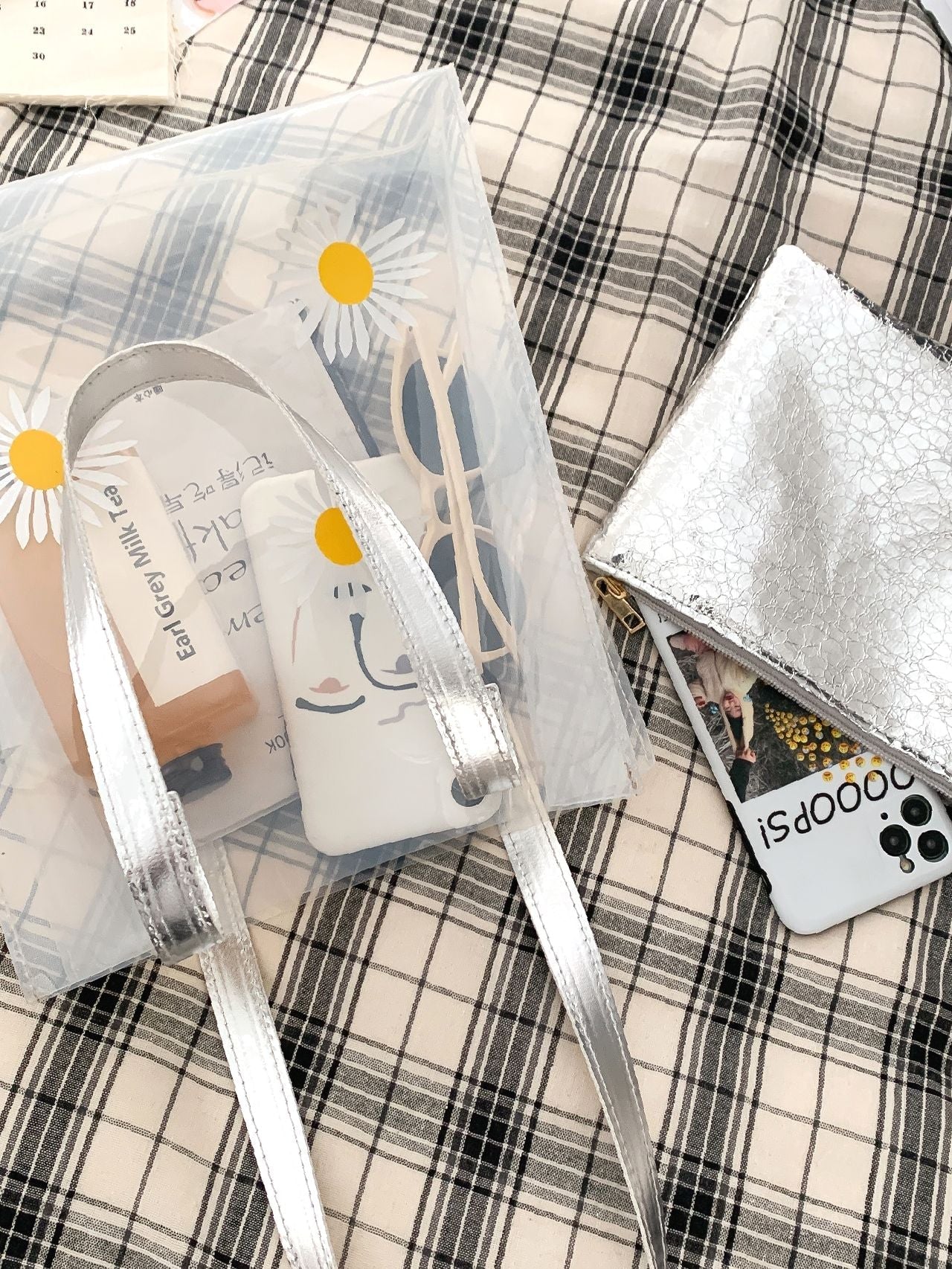 Bag For Love - Floral Graphic Shoulder Tote Bag with Inner Pouch  - Women Tote Bags