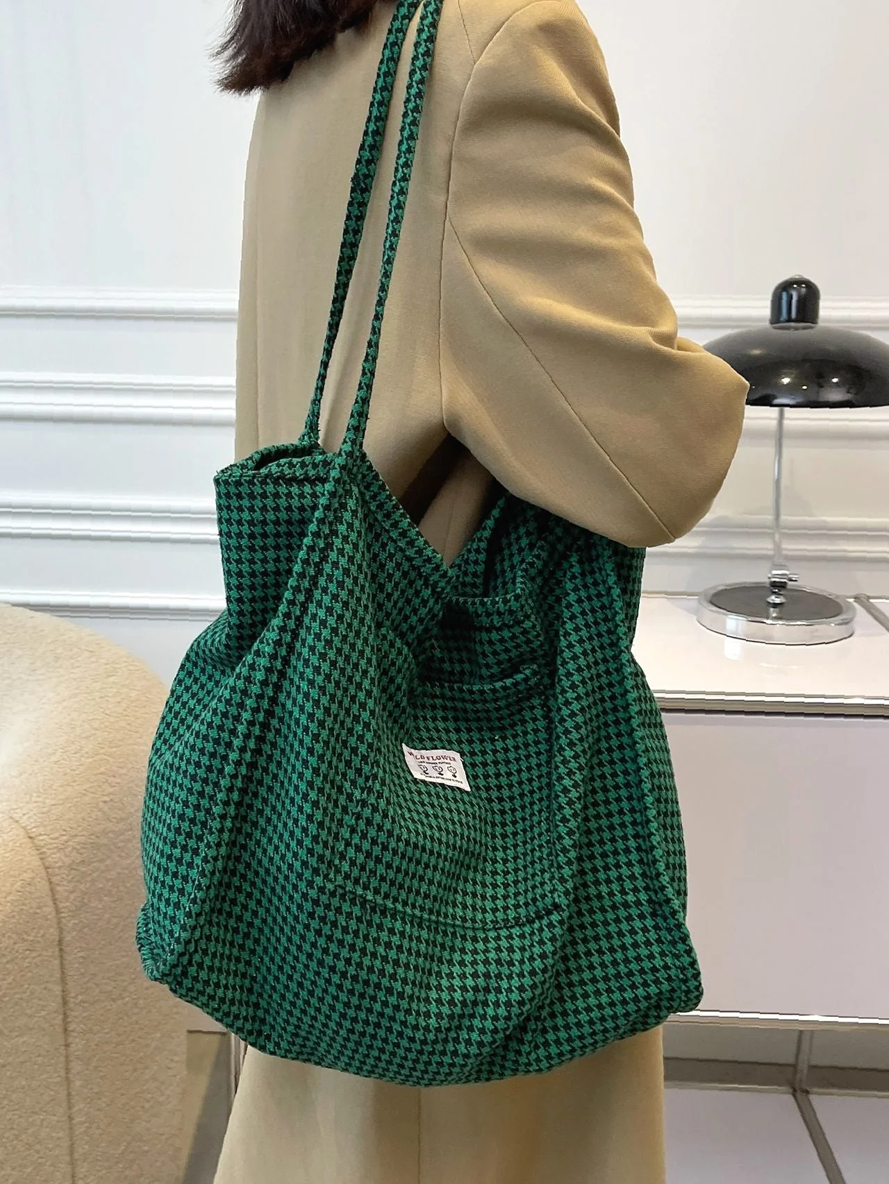 Bag For Love - Houndstooth Pattern Large Capacity Tote Bag  - Women Tote Bags