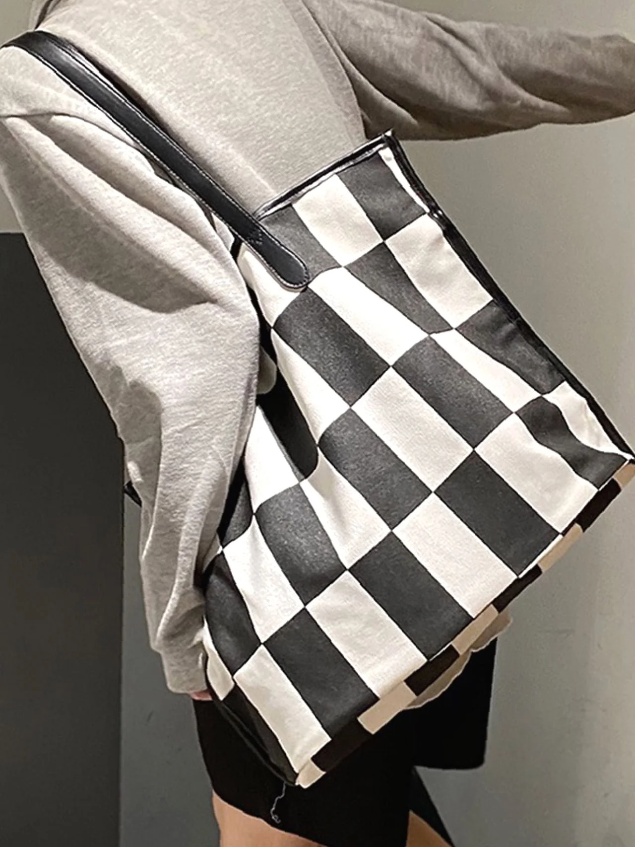 Bag For Love - Checkered Pattern Large Capacity Shoulder Tote Bag  - Women Tote Bags