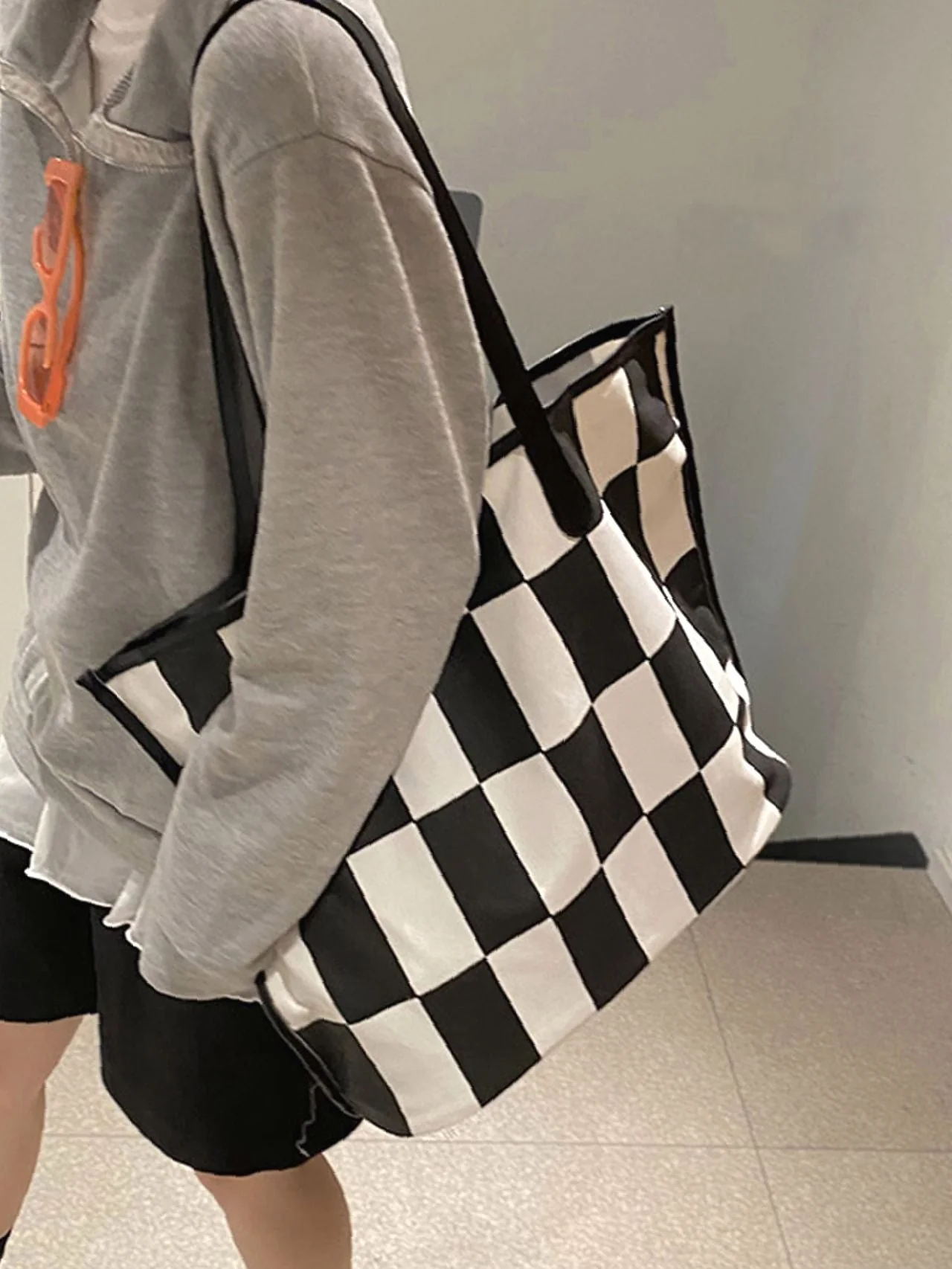 Bag For Love - Checkered Pattern Large Capacity Shoulder Tote Bag  - Women Tote Bags