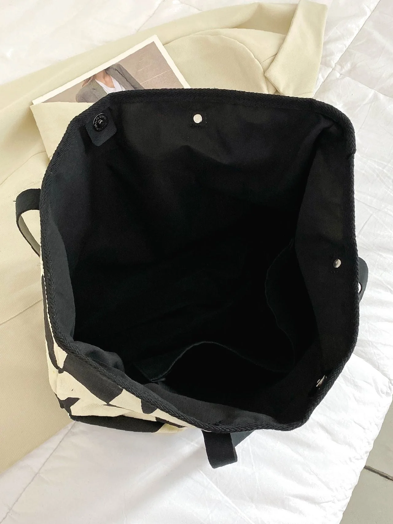 Bag For Love - Two Tone Patch Decor Shoulder Tote Bag  - Women Tote Bags