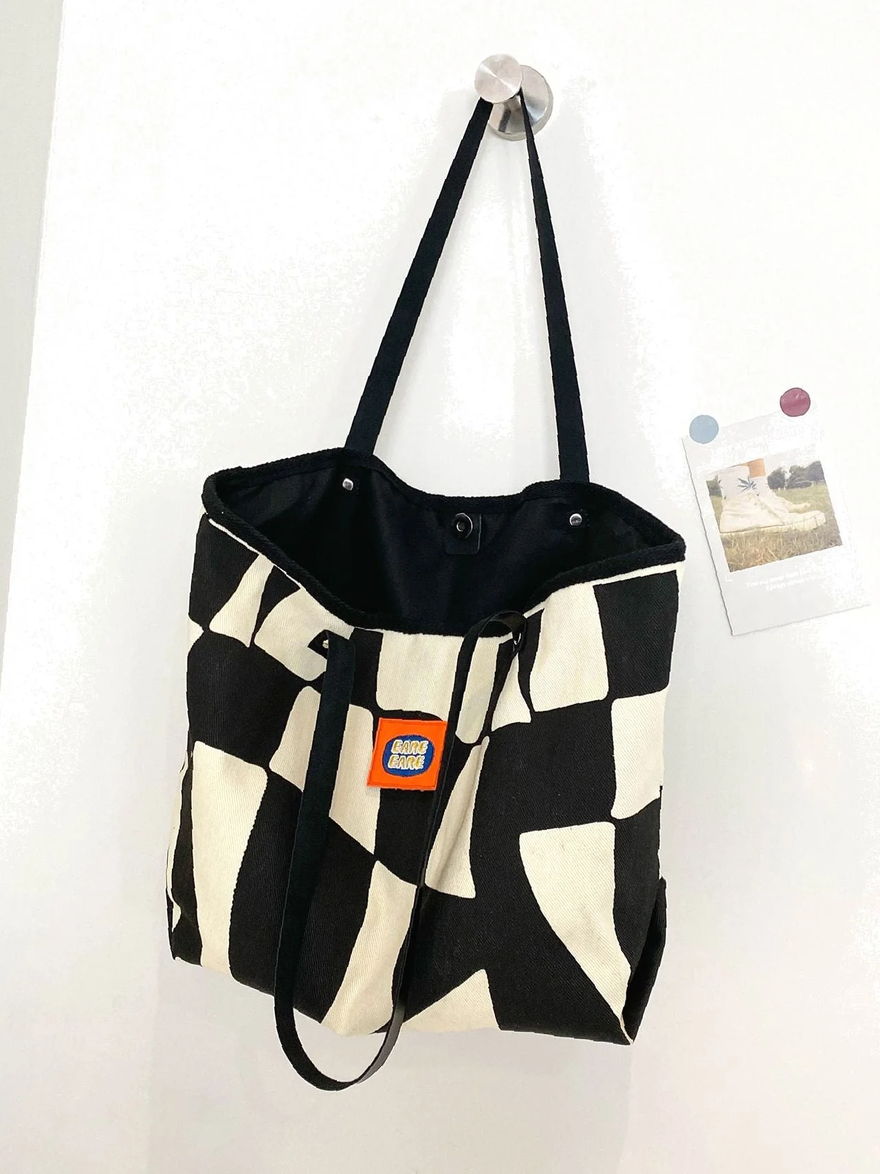 Bag For Love - Two Tone Patch Decor Shoulder Tote Bag  - Women Tote Bags