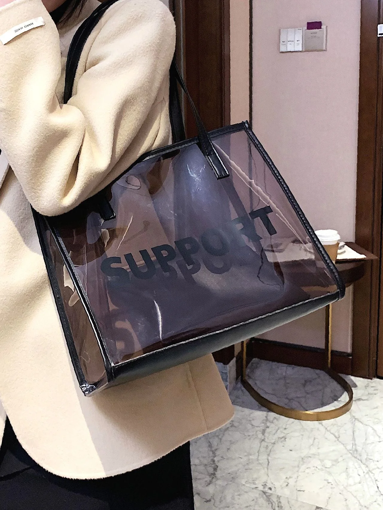 Bag For Love - Letter Graphic Tote Bag with Inner Pouch  - Women Tote Bags