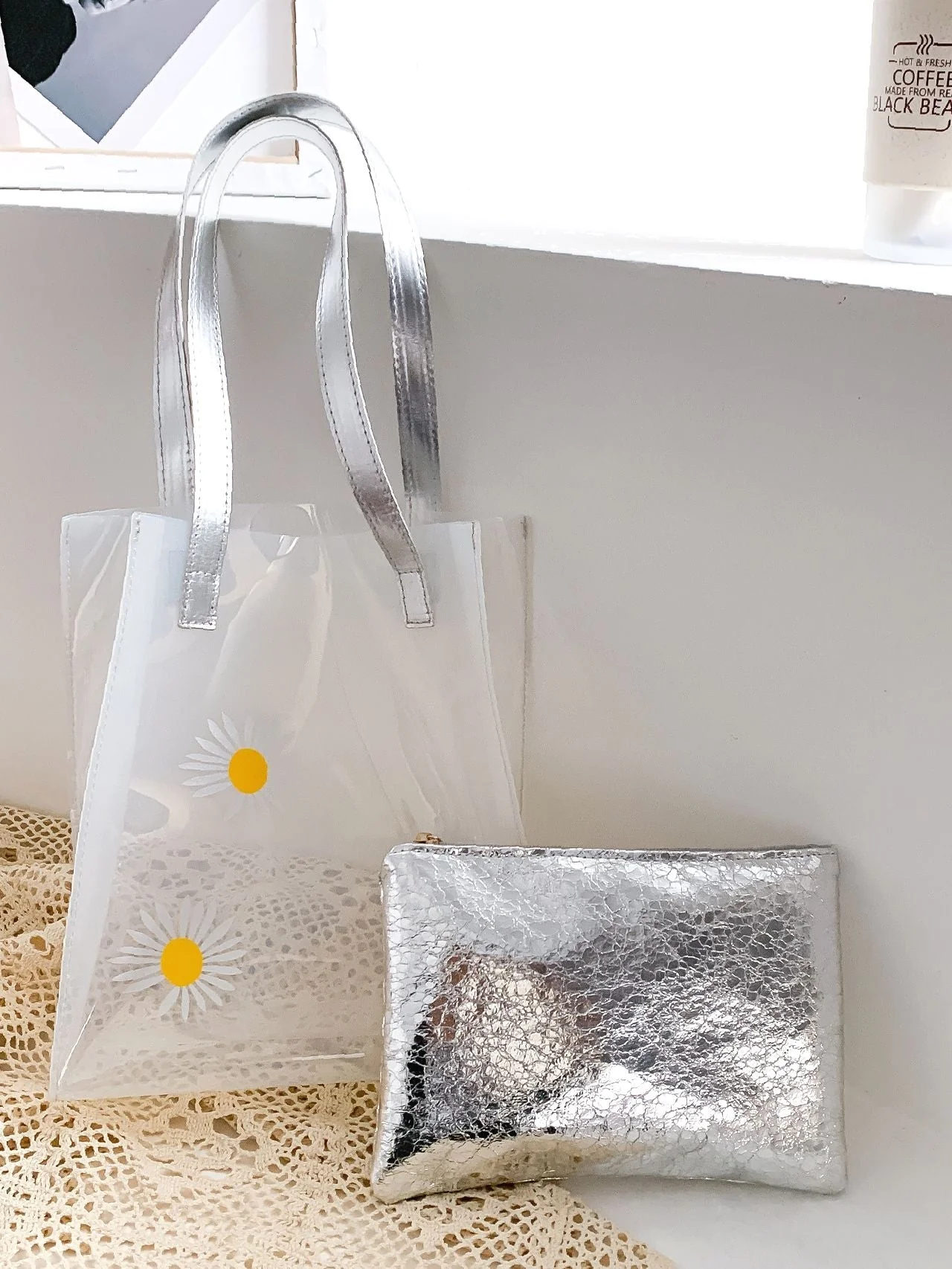 Bag For Love - Floral Graphic Shoulder Tote Bag with Inner Pouch  - Women Tote Bags