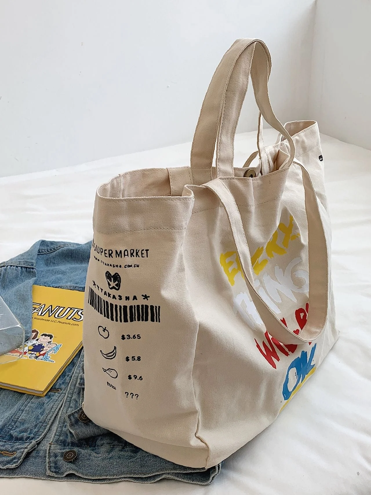 Bag For Love - Letter Graphic Top Handle Tote Bag  - Women Tote Bags