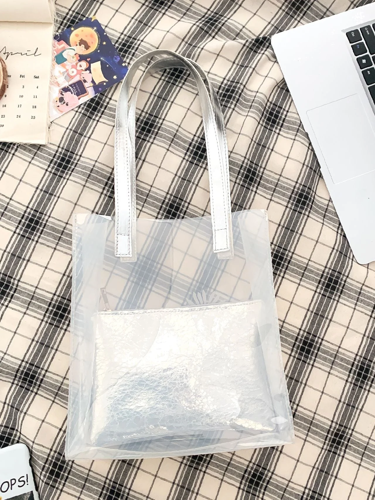 Bag For Love - Floral Graphic Shoulder Tote Bag with Inner Pouch  - Women Tote Bags