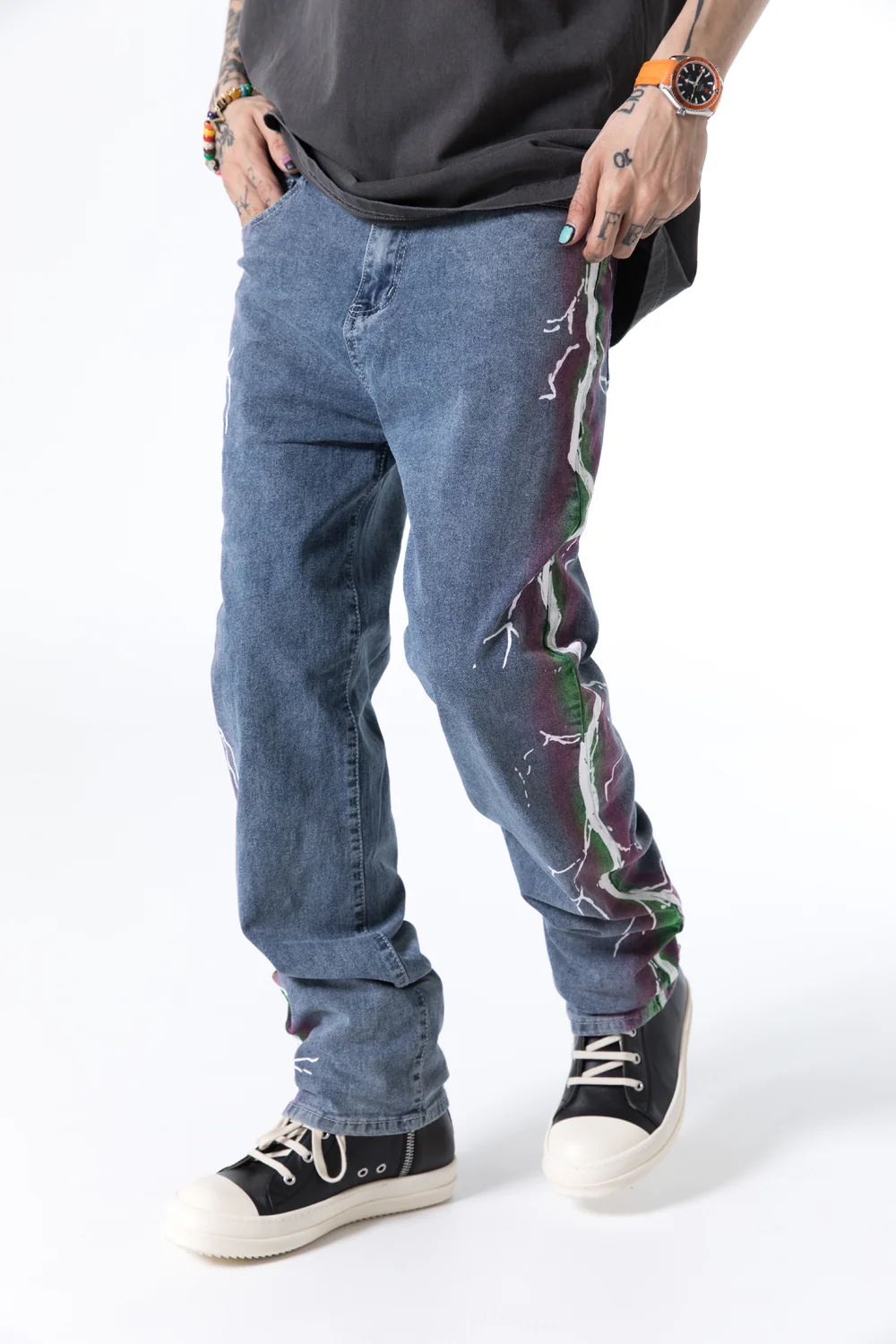 Retrograde Motif Denim Pants