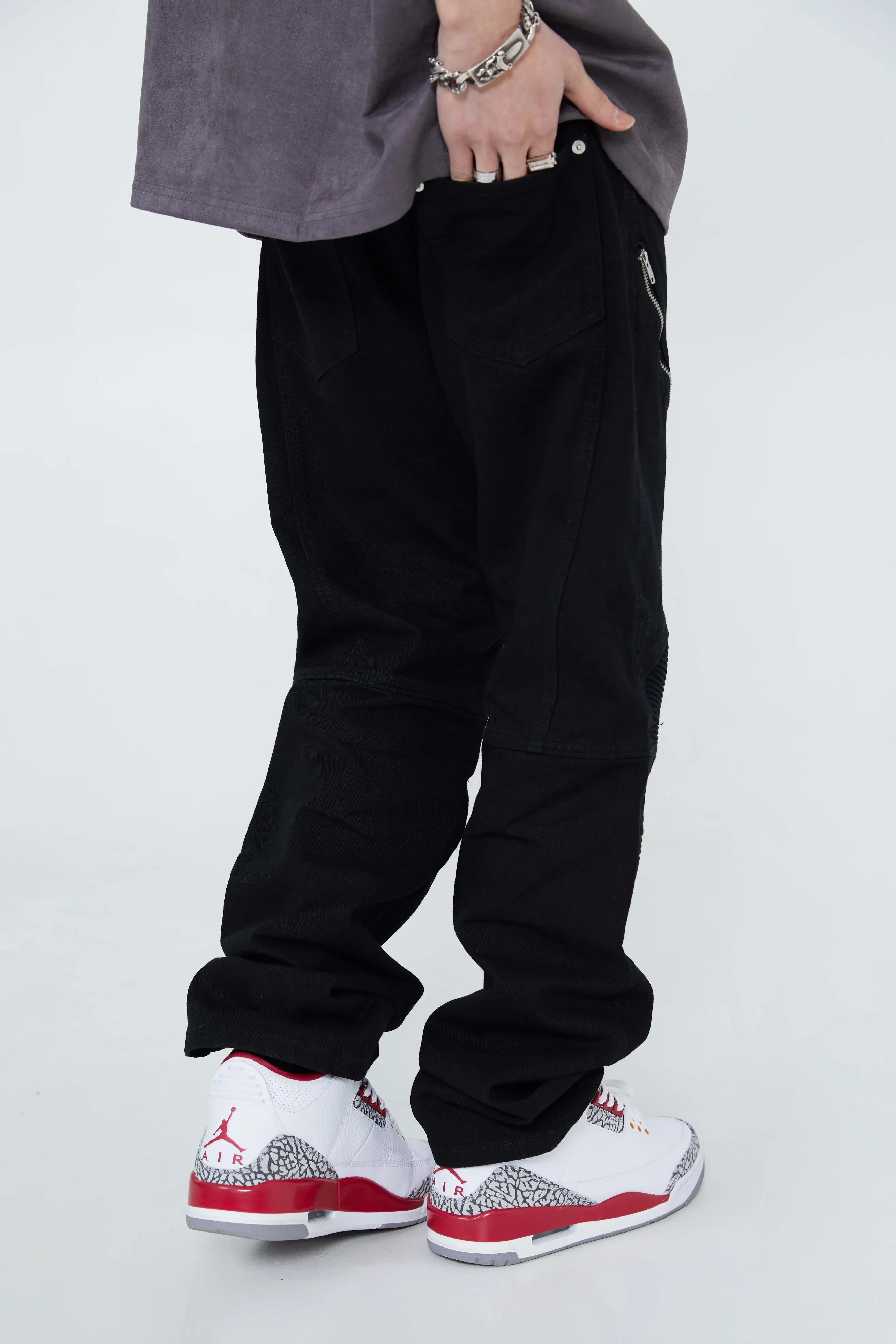 Scribble Zipper Jeans Pants