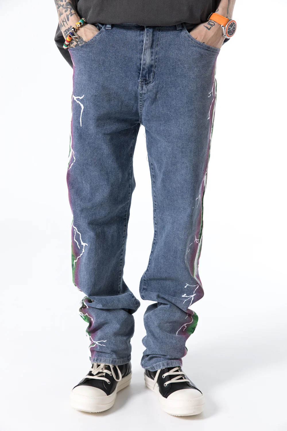 Retrograde Motif Denim Pants