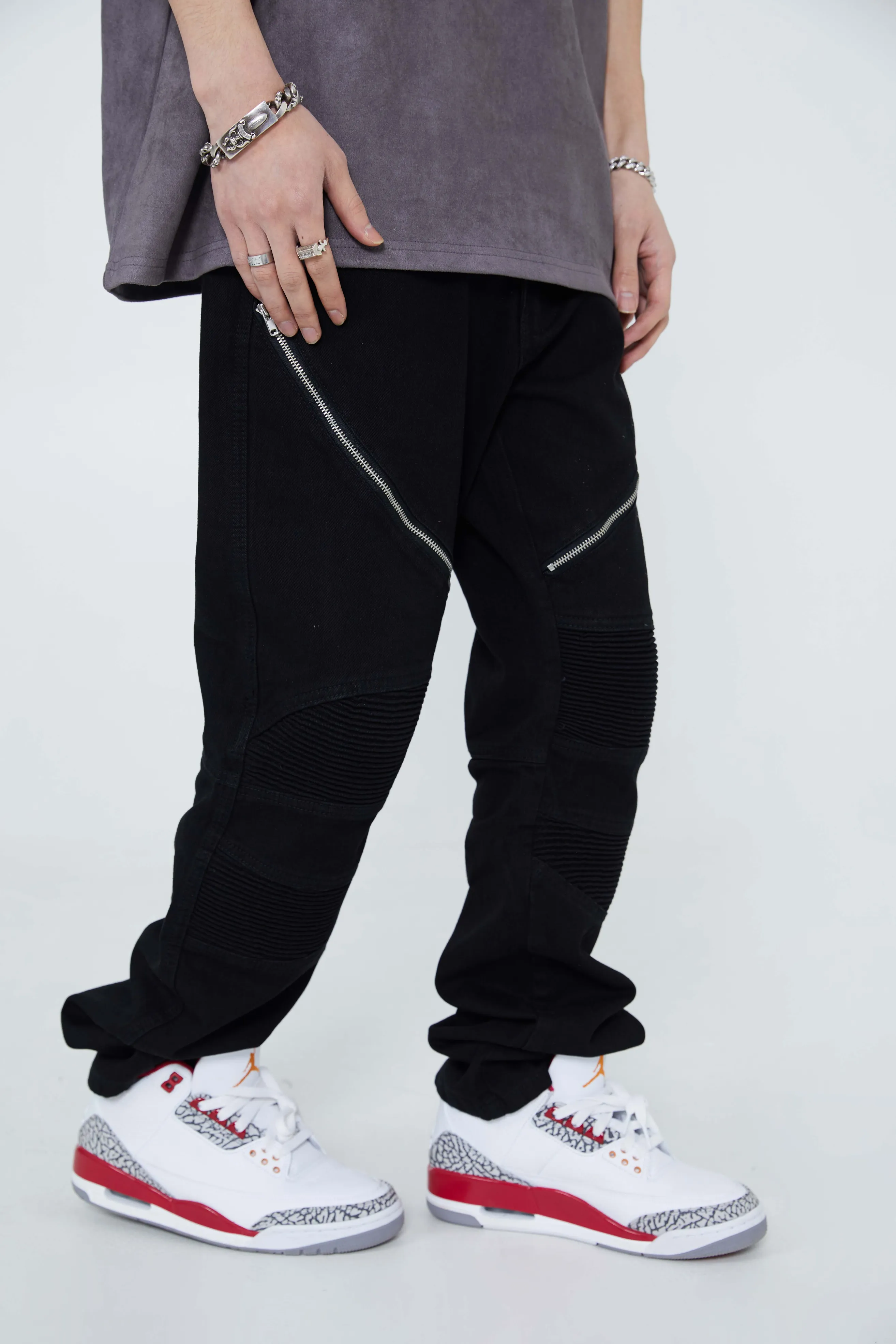 Scribble Zipper Jeans Pants