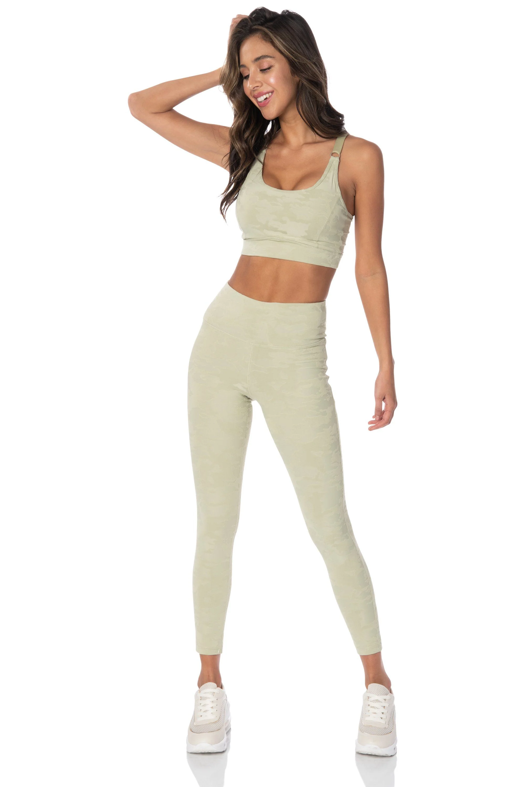 Green Textured Camo Sports Bra - Hypeach Active