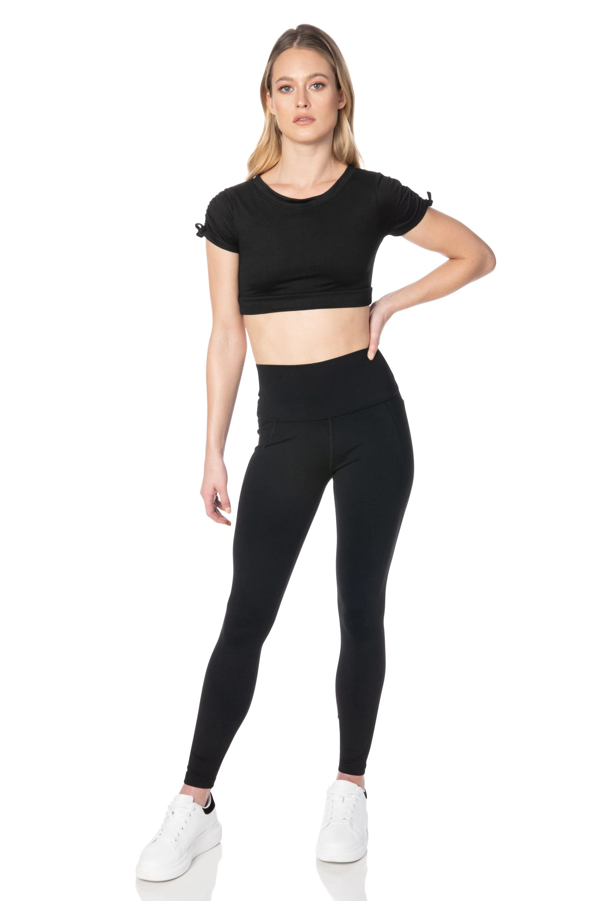 Black Shirred Sleeve Crop Top - Hypeach Active