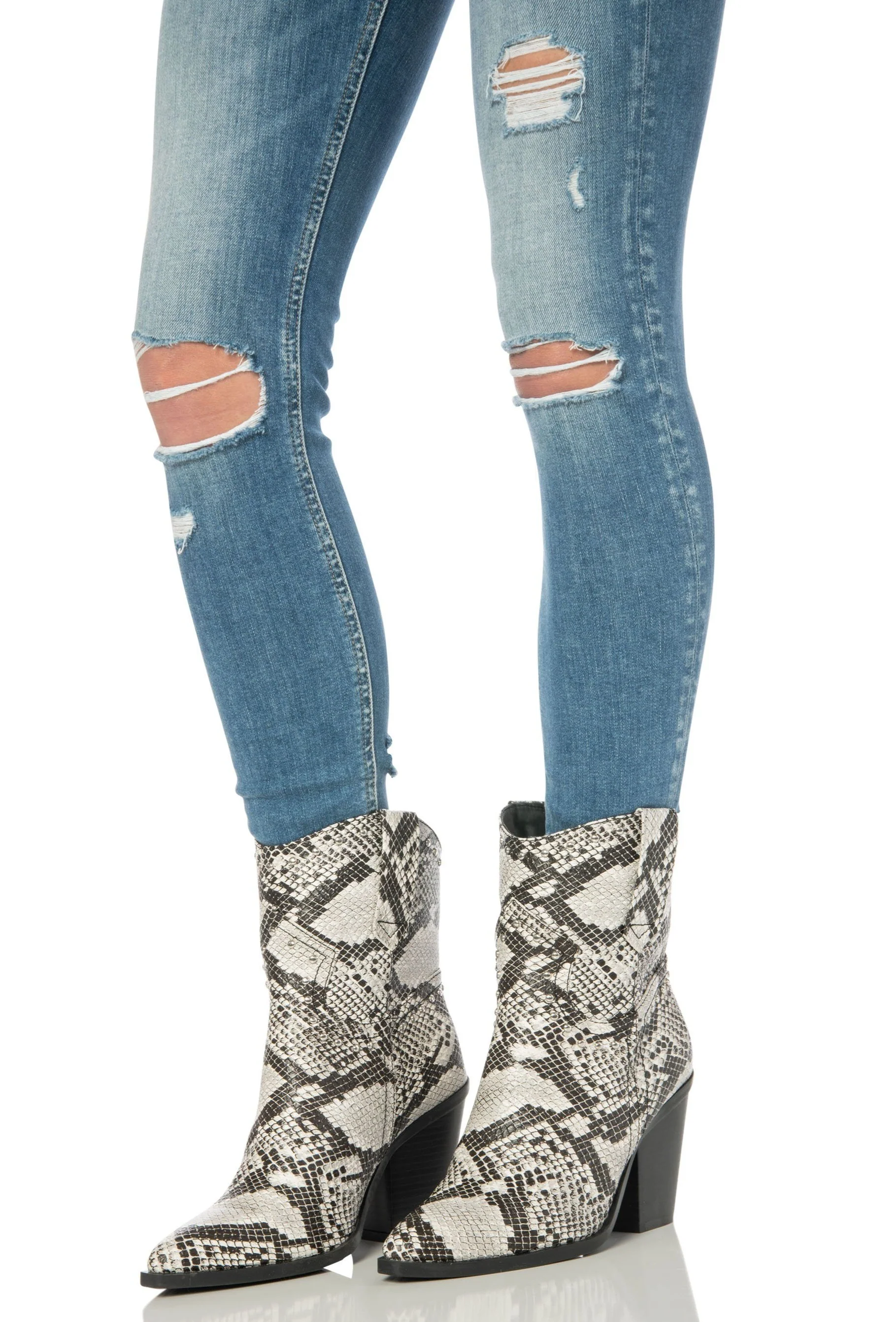 Snake Print Western Booties Black & White