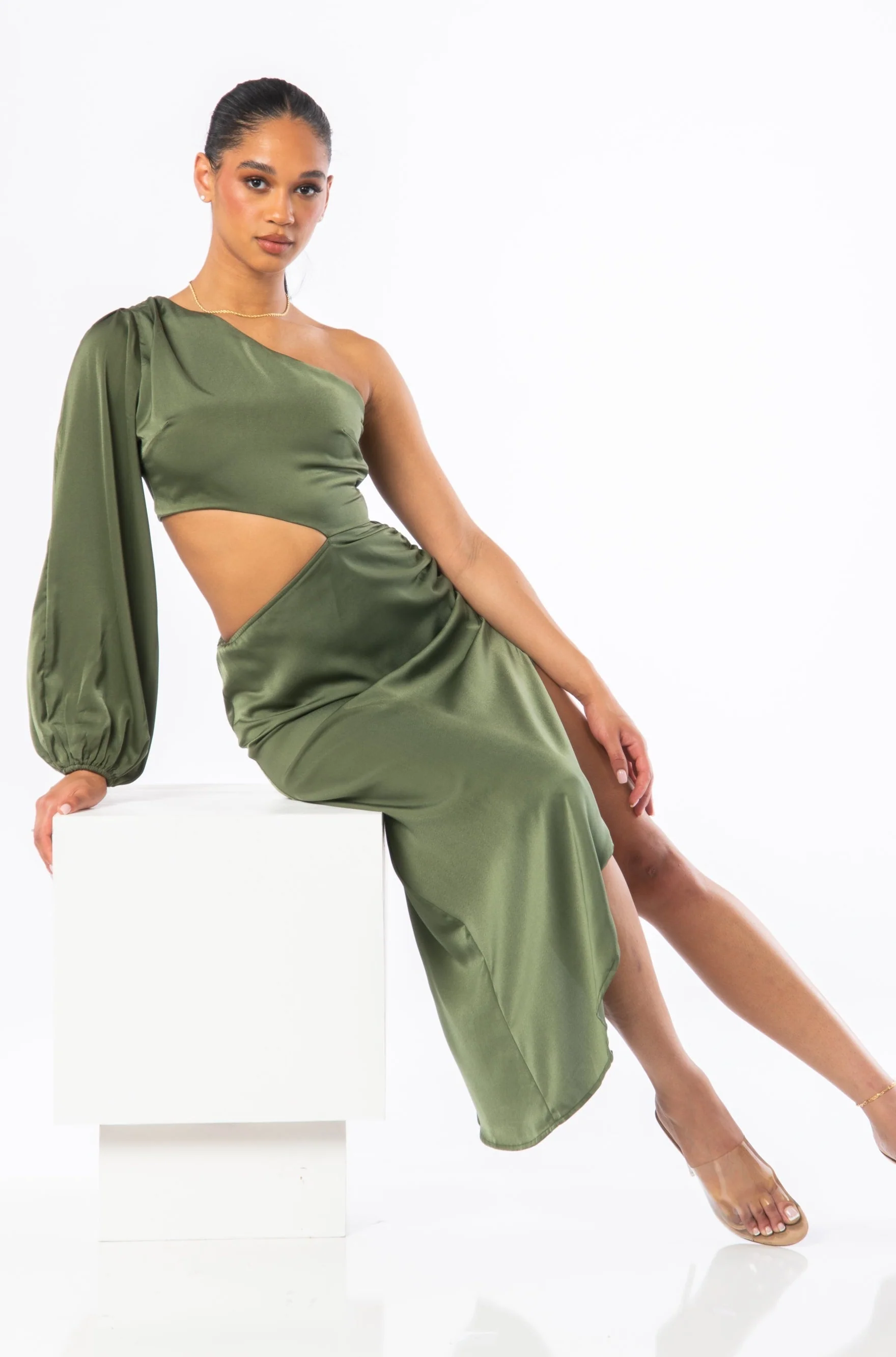 Rio Asymmetrical Cutout Midi Green