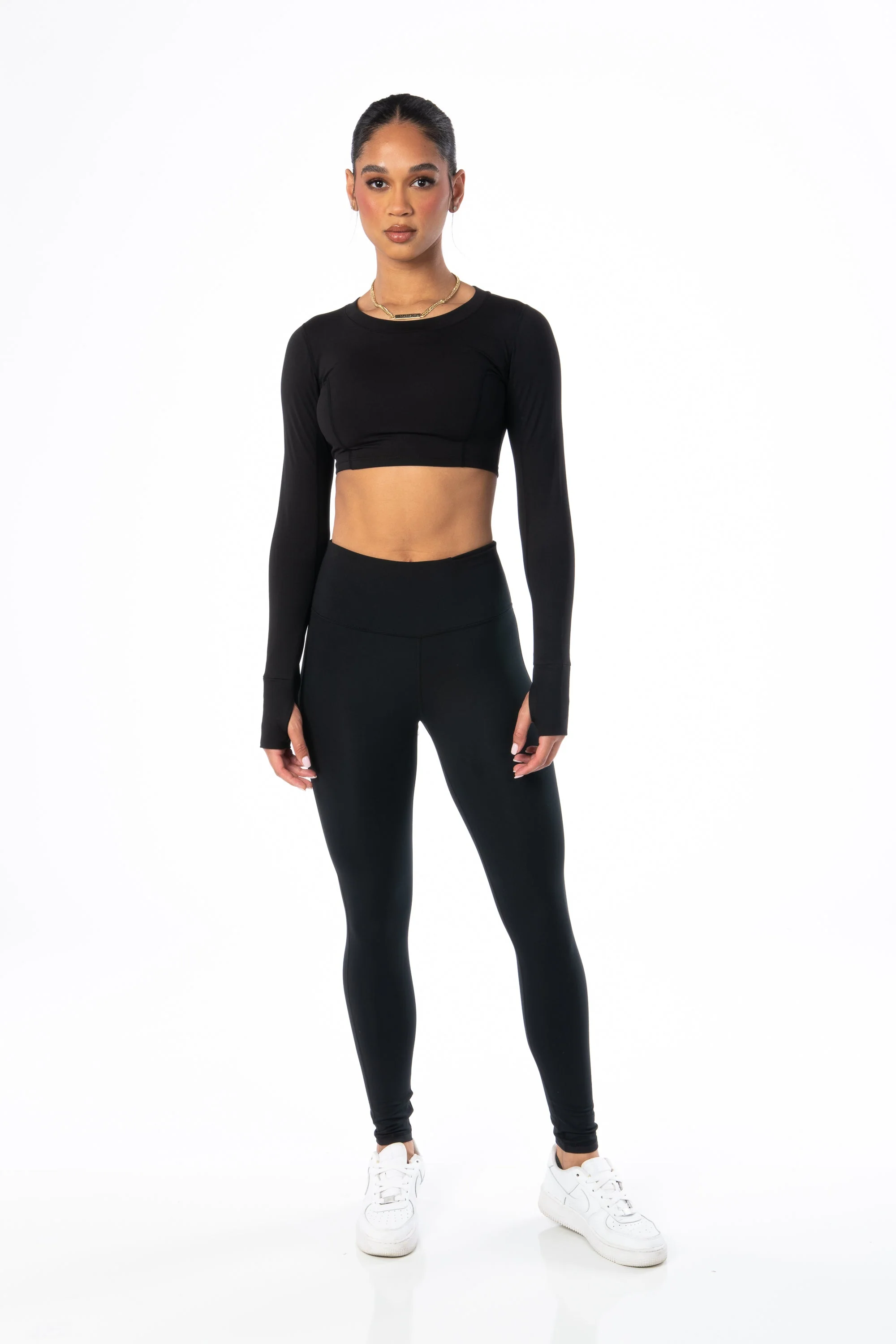 Cropped Long Sleeve with Tie-Back Black