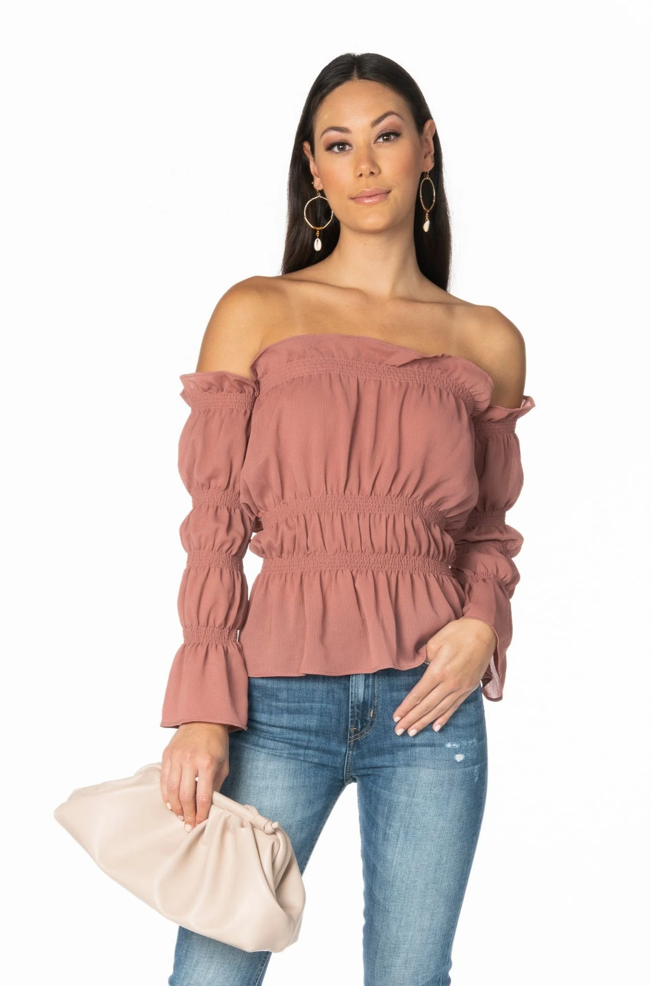 Melie Bianco Nude Vegan Leather Gathered Pouch