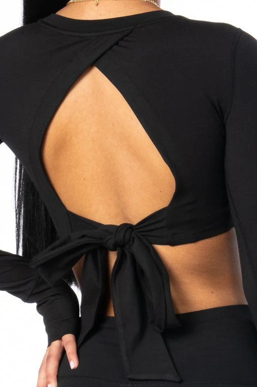 Cropped Long Sleeve with Tie-Back Black