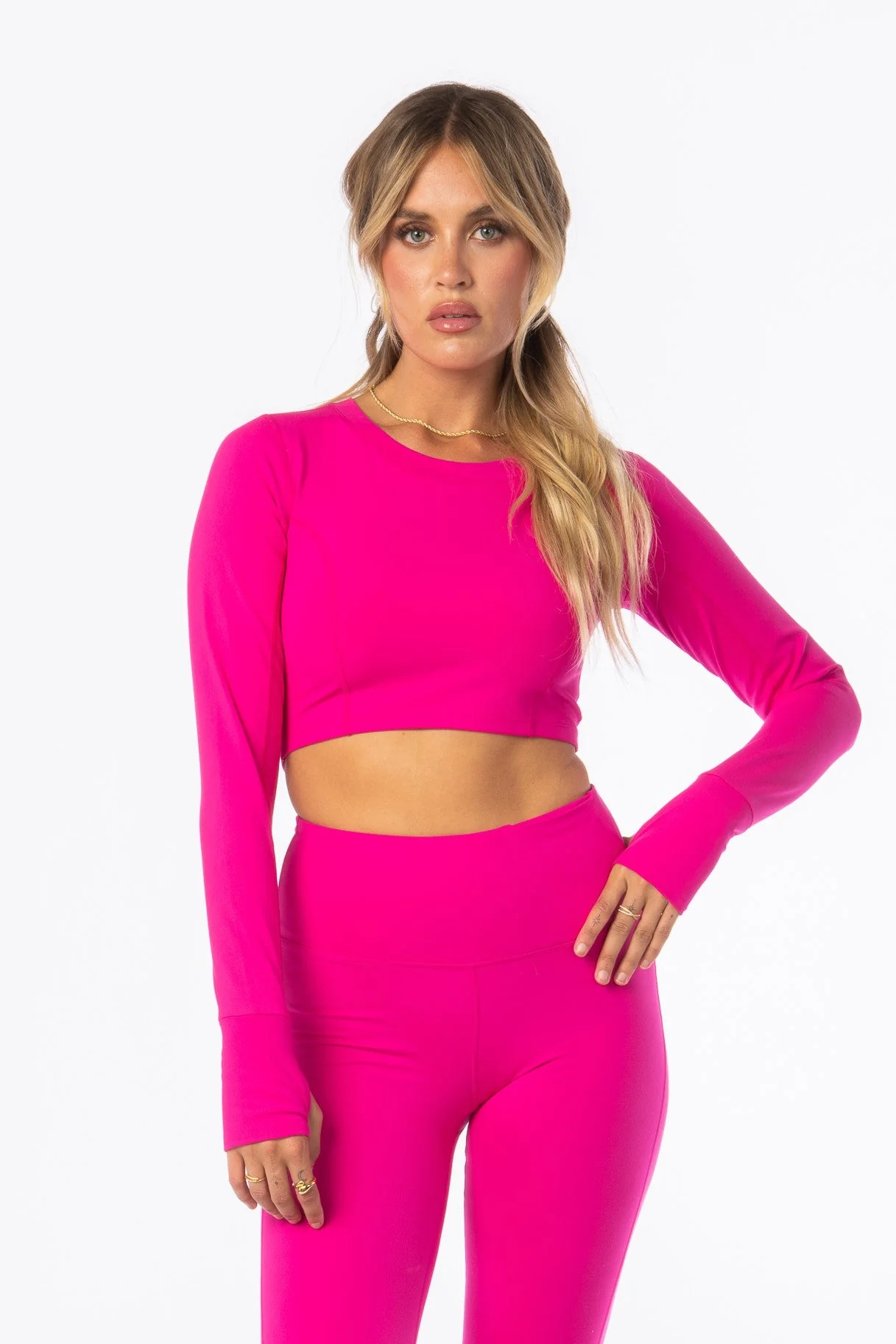Cropped Long Sleeve with Tie-Back Pink