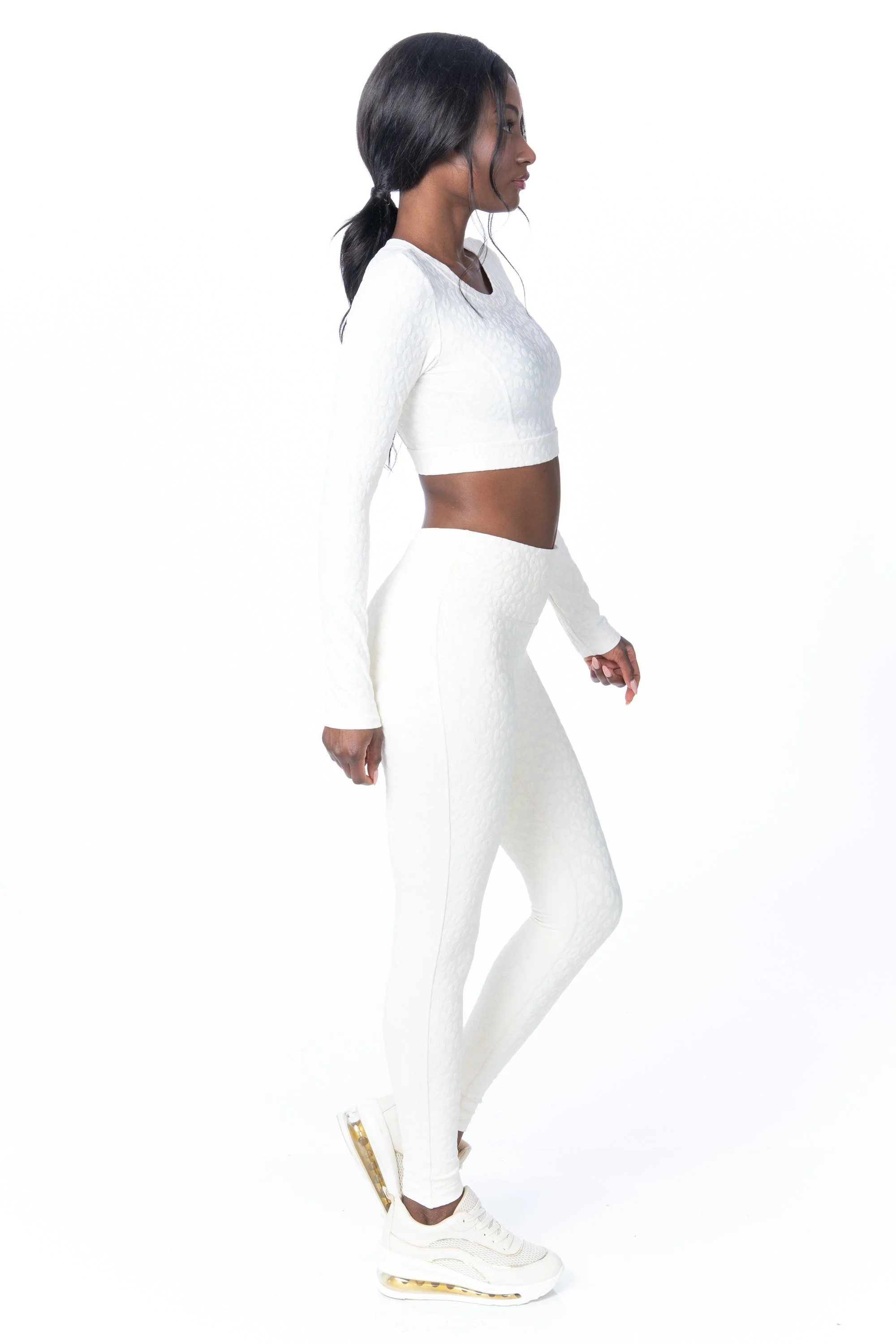 Ivory Textured Leopard Long Sleeve Top - Hypeach Active