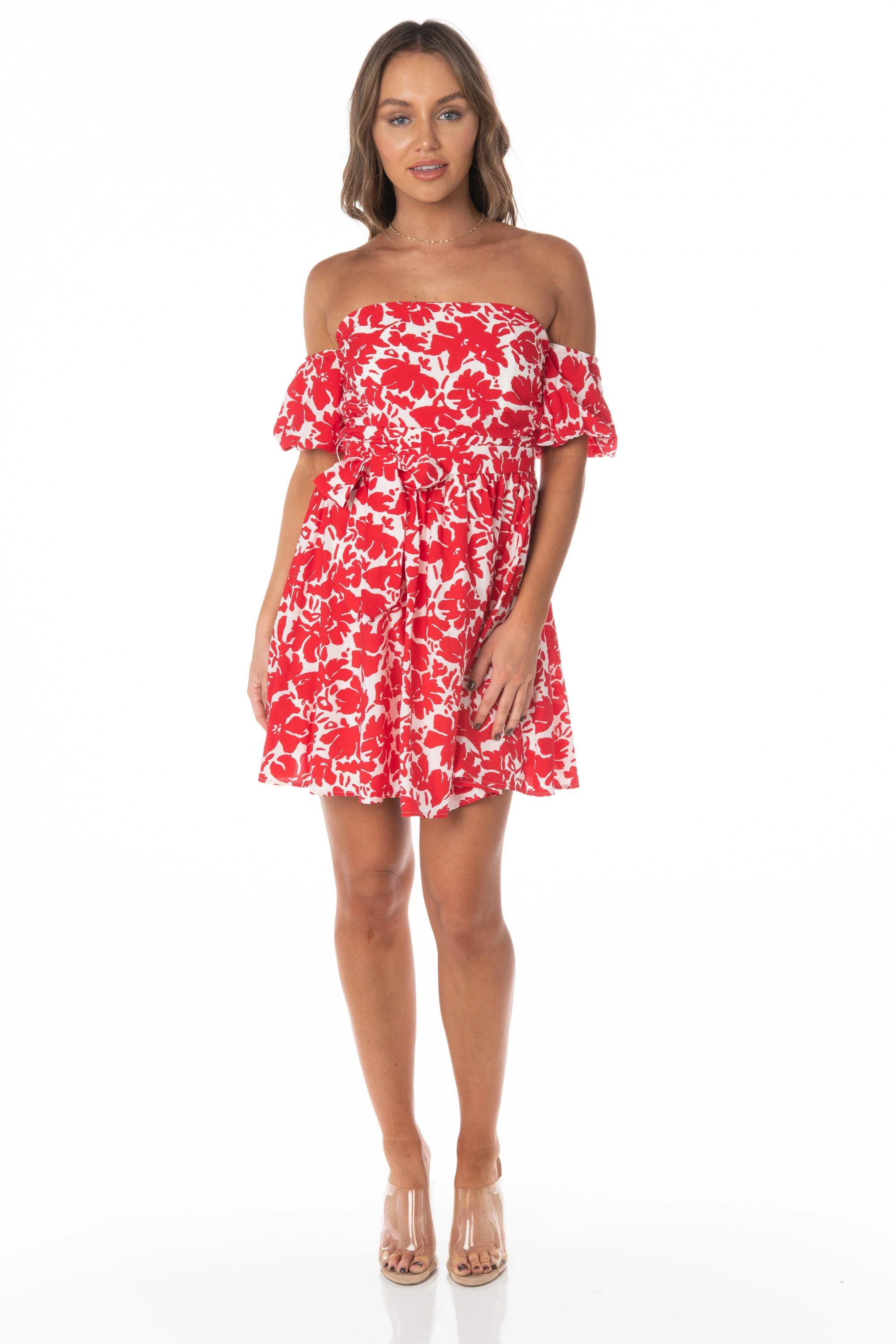 Amaryllis Bubble Sleeve Red Mini Dress