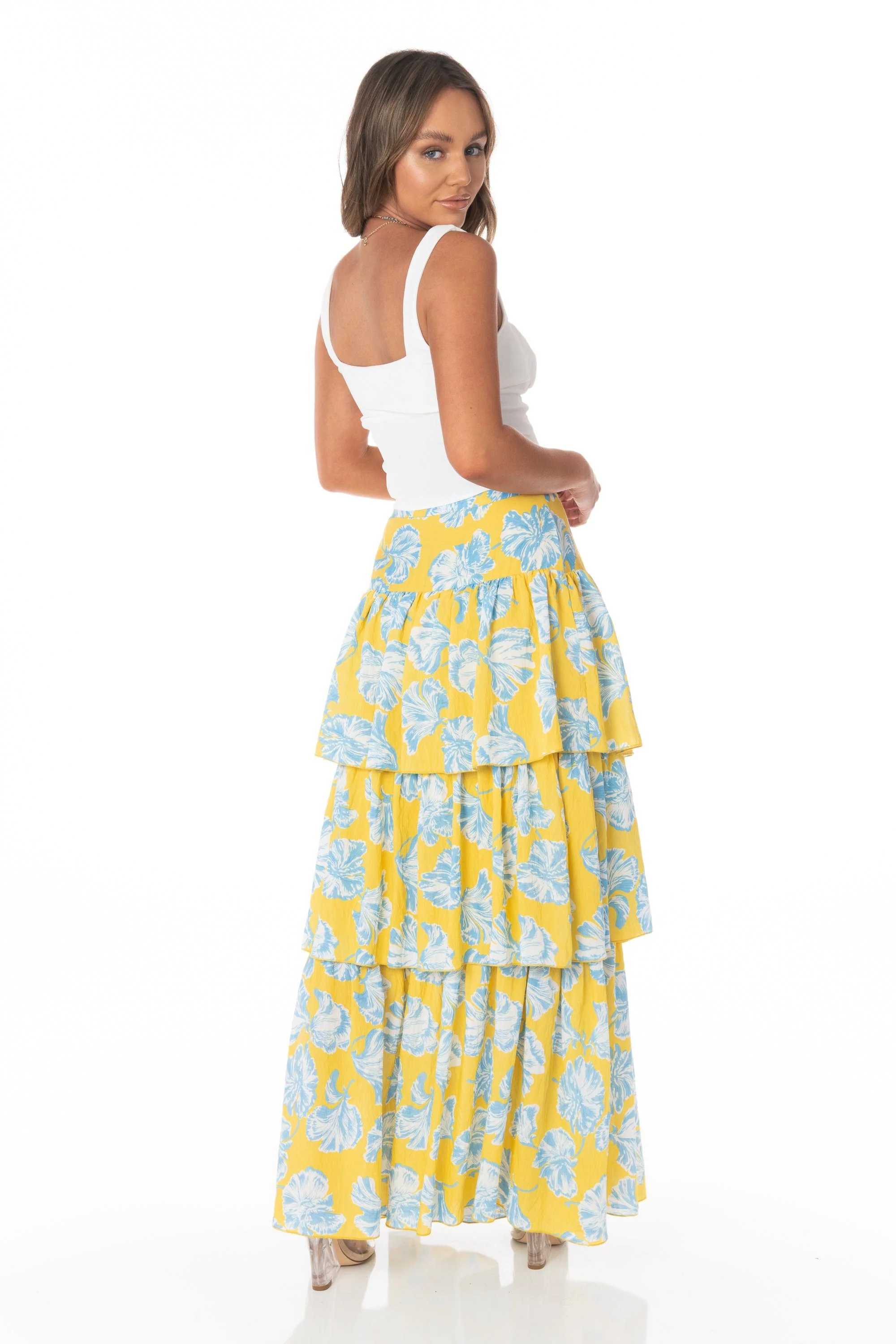 White Cropped Square Neck Ruched Bust Tank