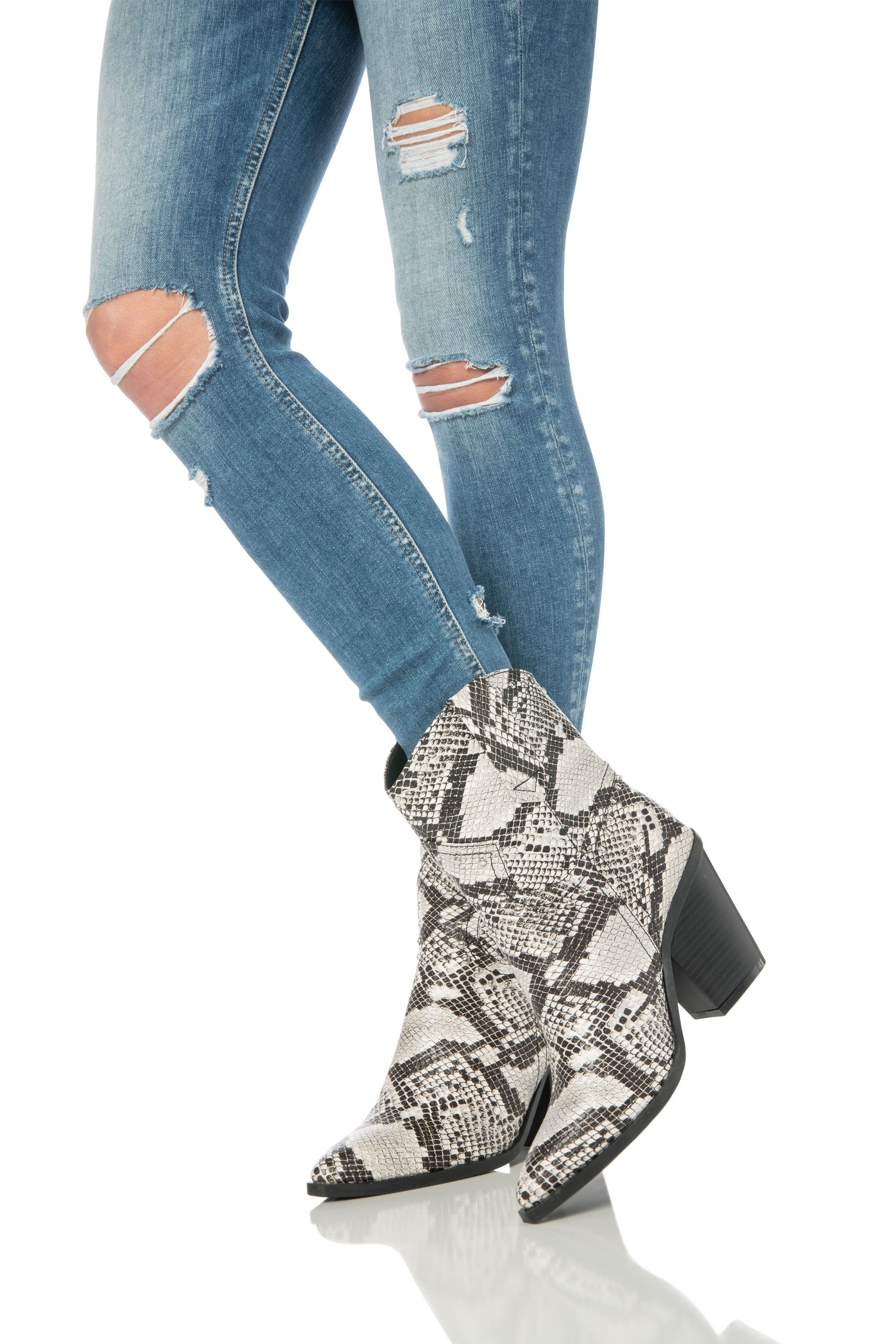 Snake Print Western Booties Black & White
