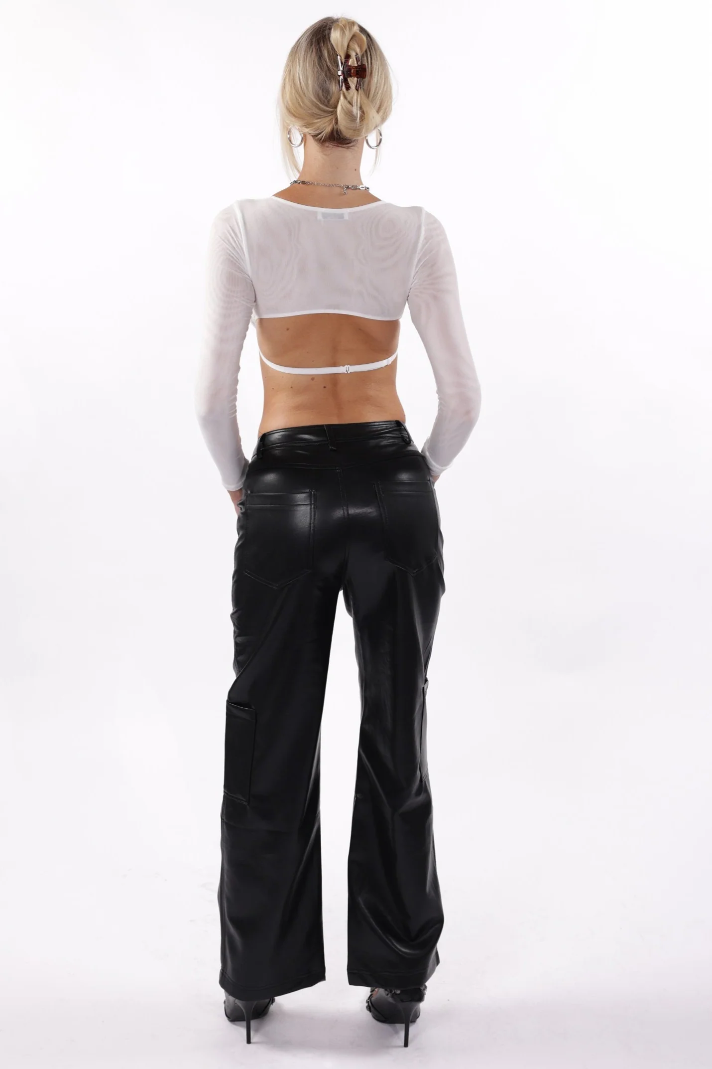 It Girl Cargo Trousers Faux Leather Black