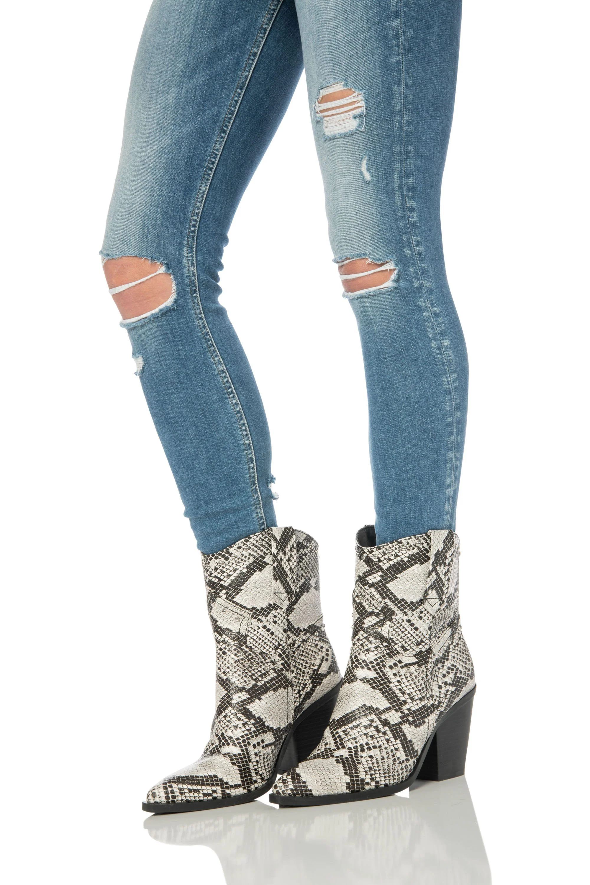 Snake Print Western Booties Black & White