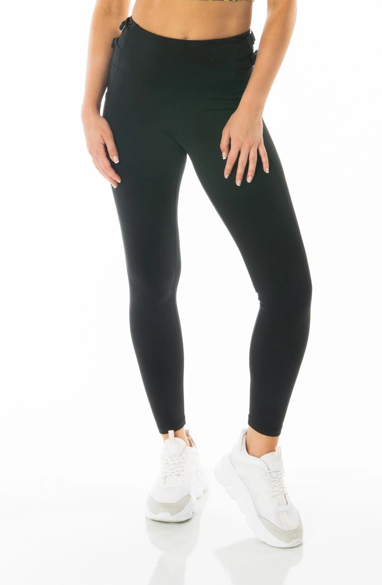 Highwaist Side Belt Detail Black Leggings - Hypeach Active