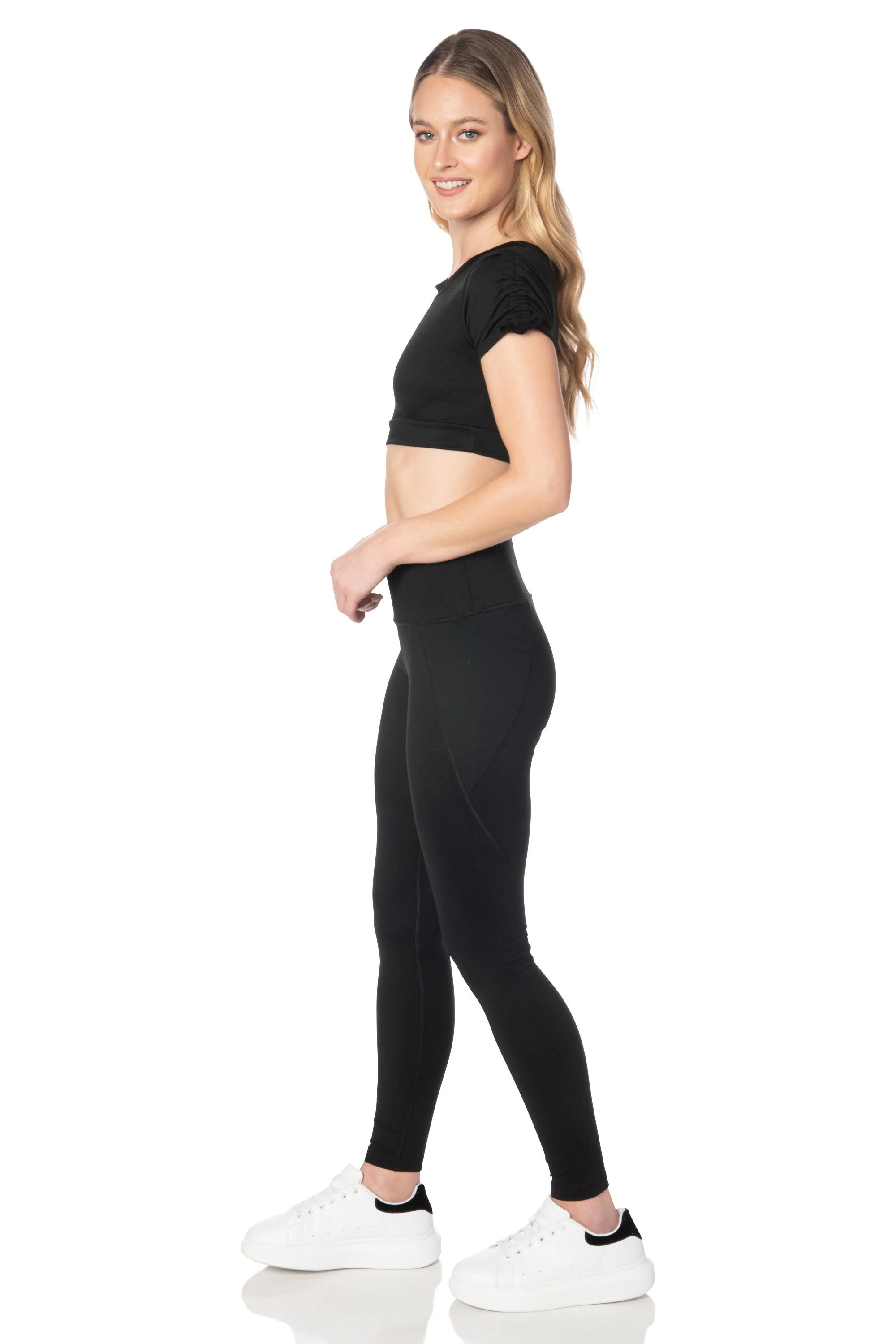 Black Shirred Sleeve Crop Top - Hypeach Active