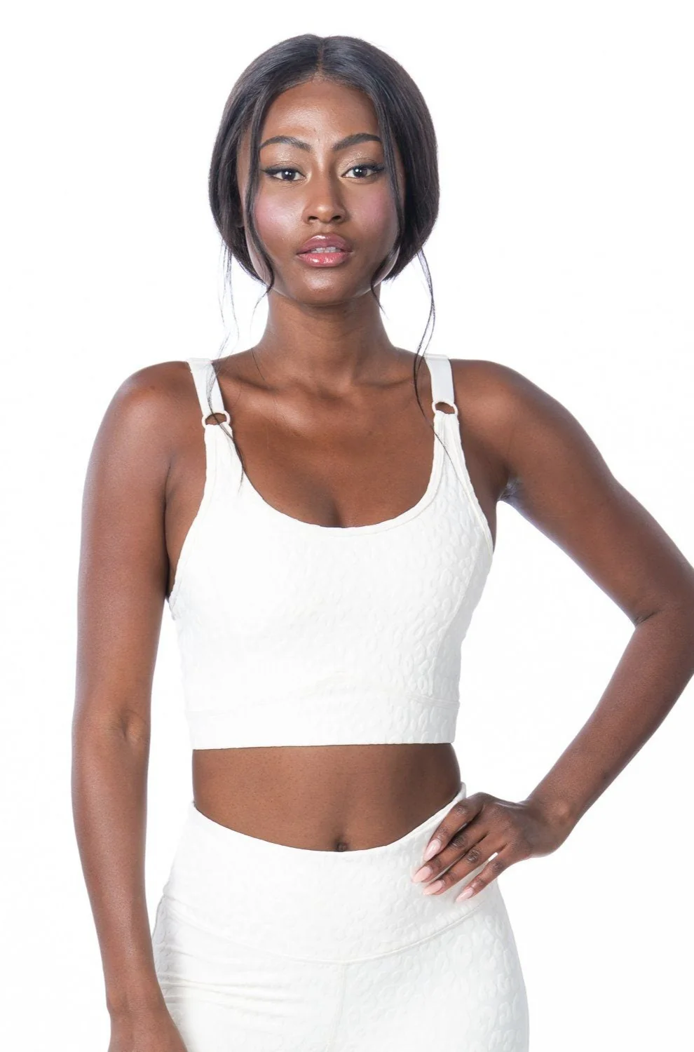 Ivory Textured Leopard Sports Bra - Hypeach Active