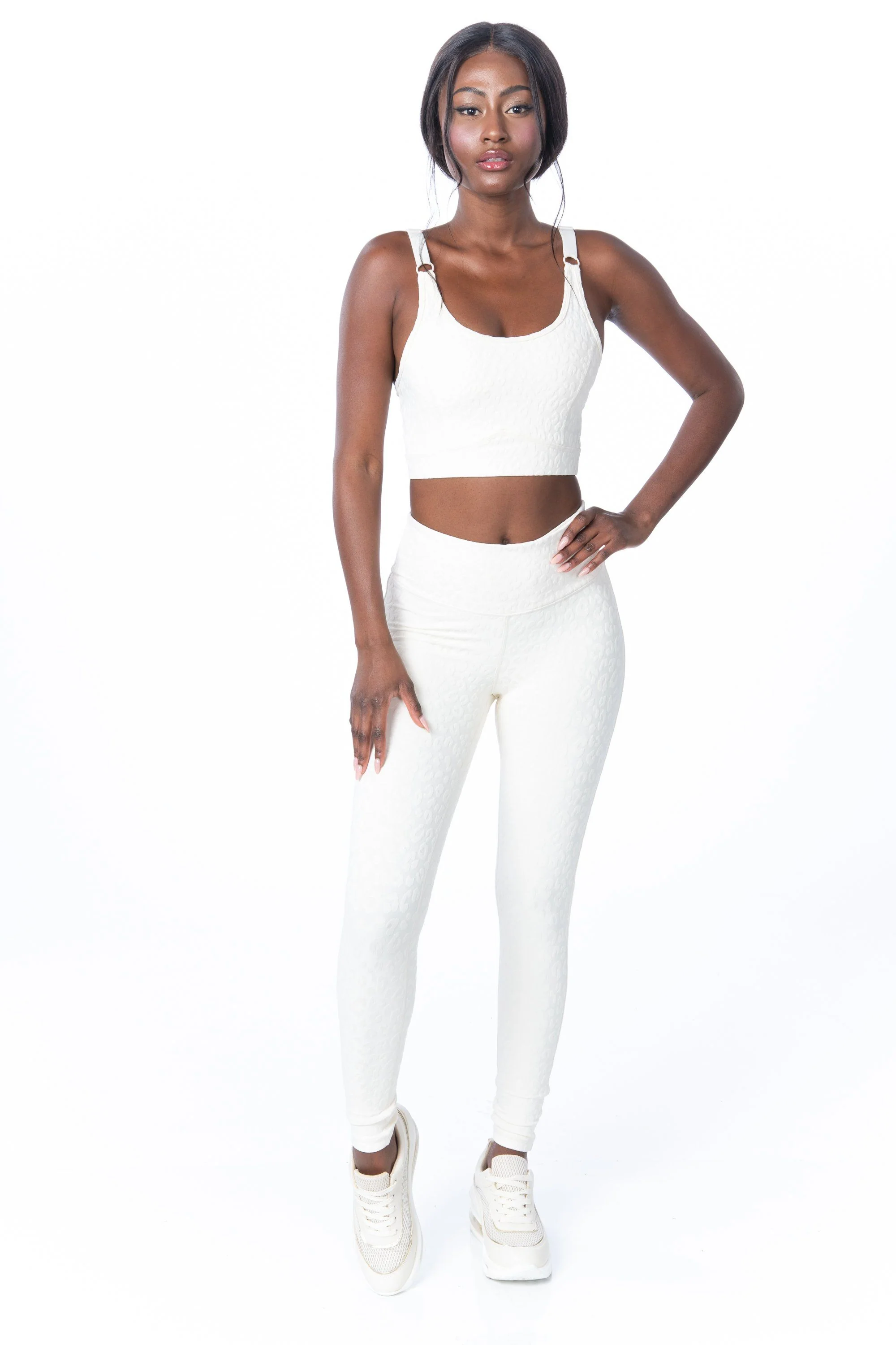 Ivory Textured Leopard High Waist Leggings -Hypeach Active