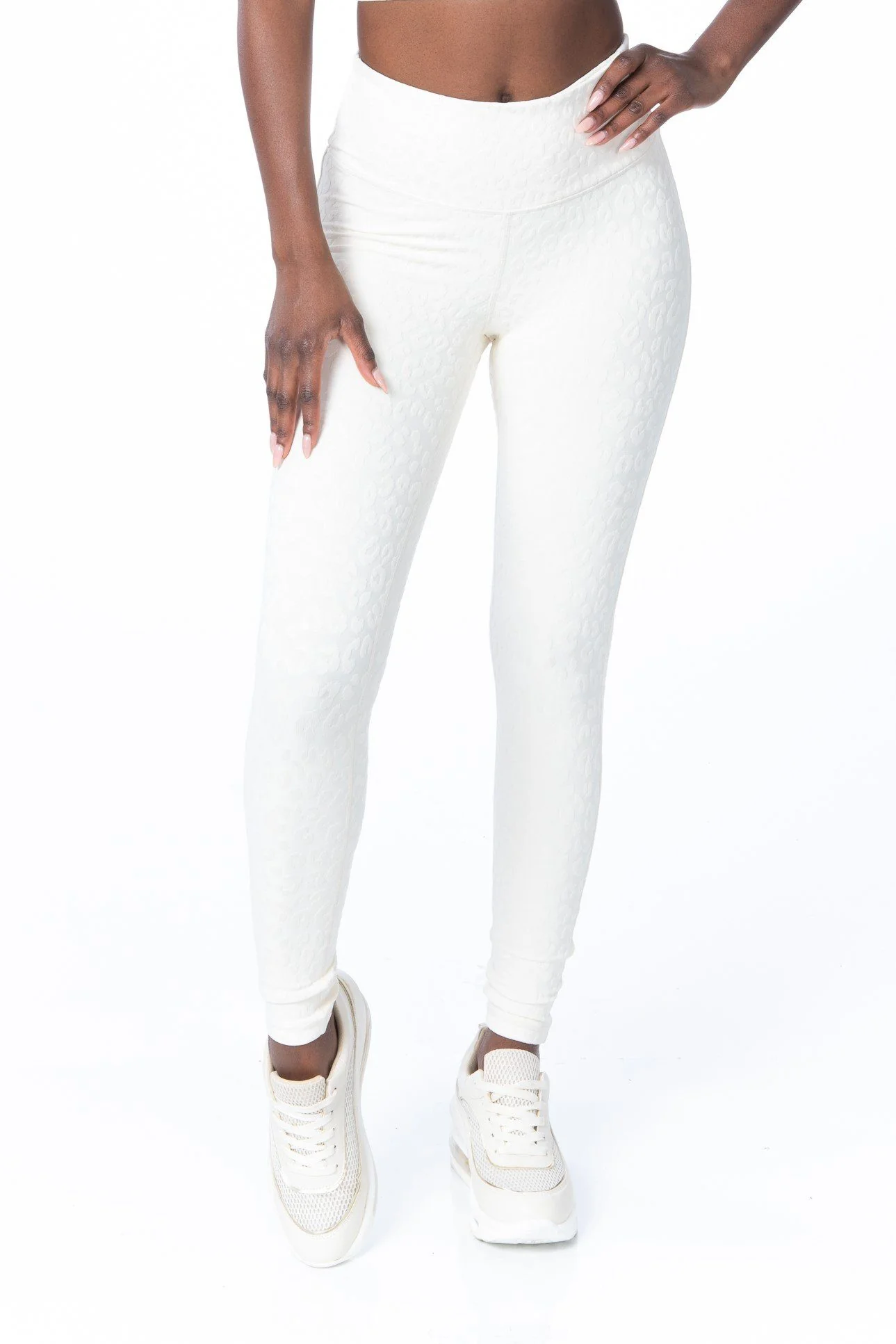 Ivory Textured Leopard High Waist Leggings -Hypeach Active