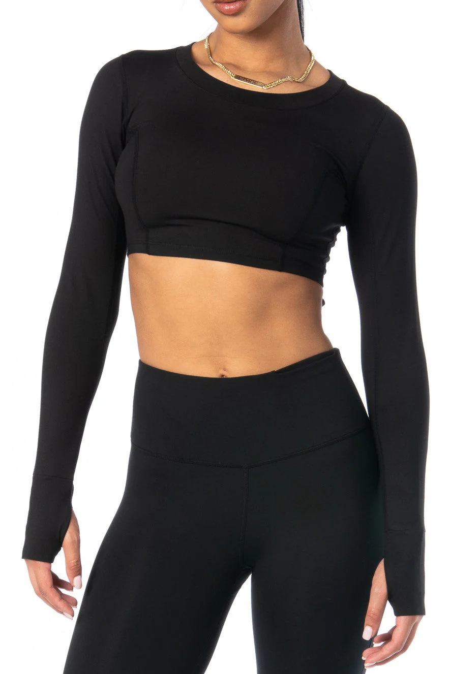 Cropped Long Sleeve with Tie-Back Black