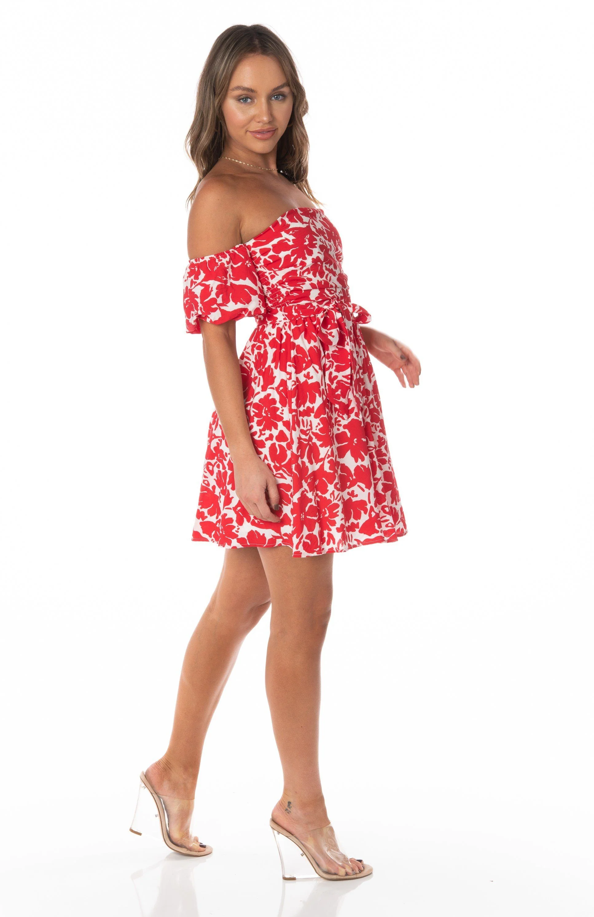 Amaryllis Bubble Sleeve Red Mini Dress