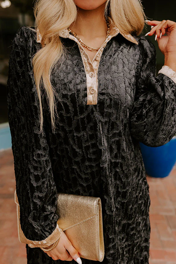 Chardonnay And Candlelight Velvet Mini Dress in Black