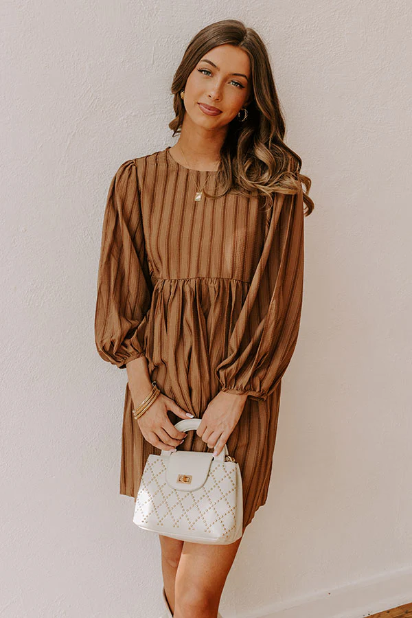 Vermont Stroll Stripe Mini Dress in Mocha
