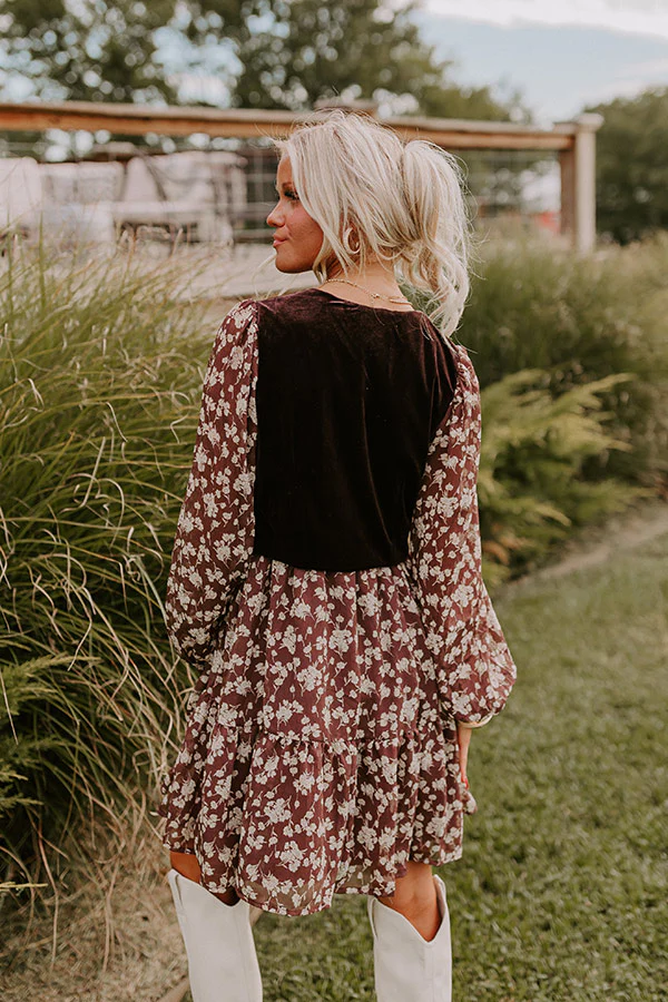 Uptown Cafe Floral Mini Dress in Chestnut
