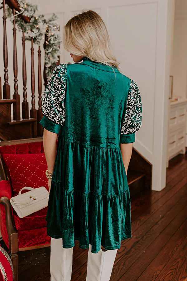 Charmed Moments Velvet Mini Dress in Hunter Green
