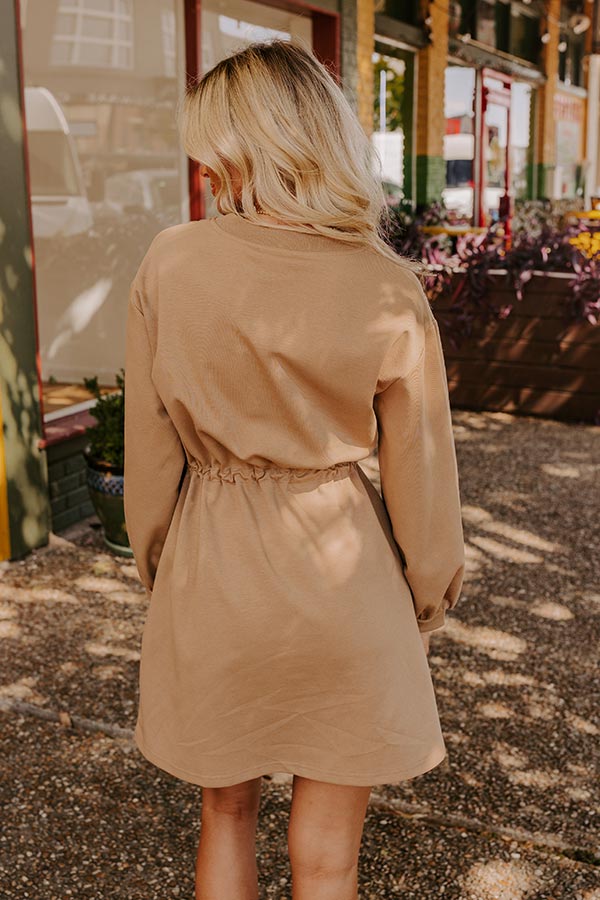 Latte Run Drawstring Mini Dress in Iced Mocha