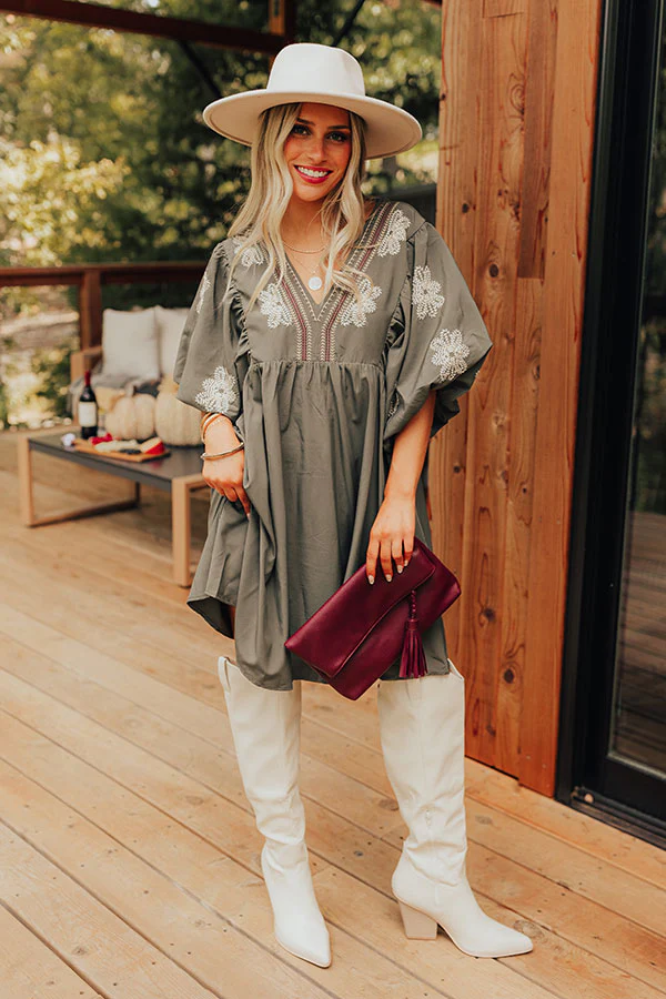 Tucson Sunsets Embroidered Mini Dress in Sage