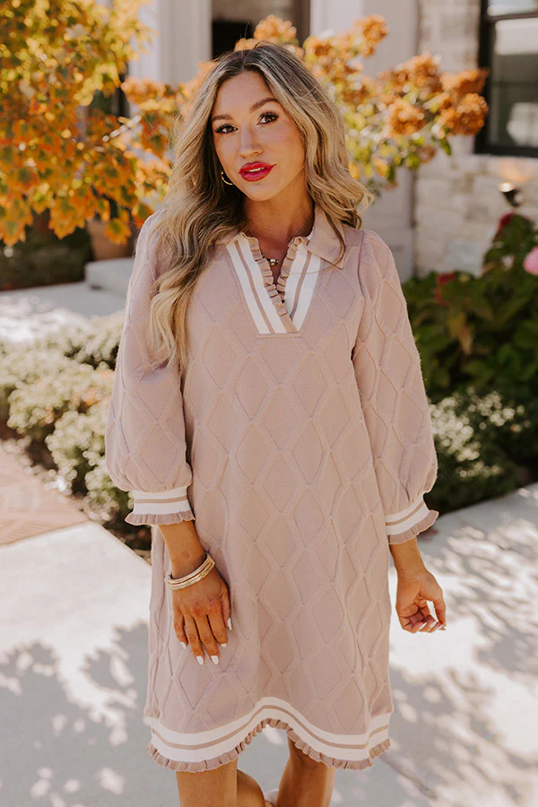 Charming Glance Knit Mini Dress in Warm Taupe