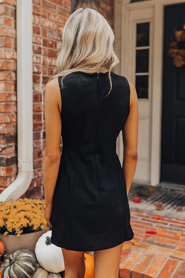 Downtown Broadway Faux Suede Mini Dress In Black